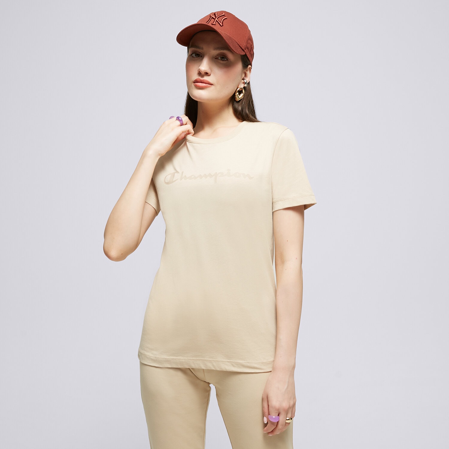 dámské tričko CHAMPION TRIČKO CREWNECK TRIČKO 116935MS073 BÉŽOVÁ