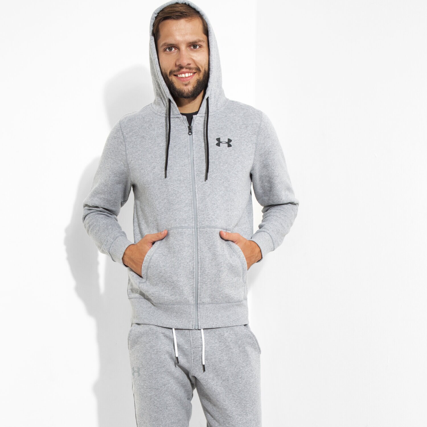 pánská mikina UNDER ARMOUR MIKINA STORM RIVAL COTTON FU 1280781025 ŠEDÁ