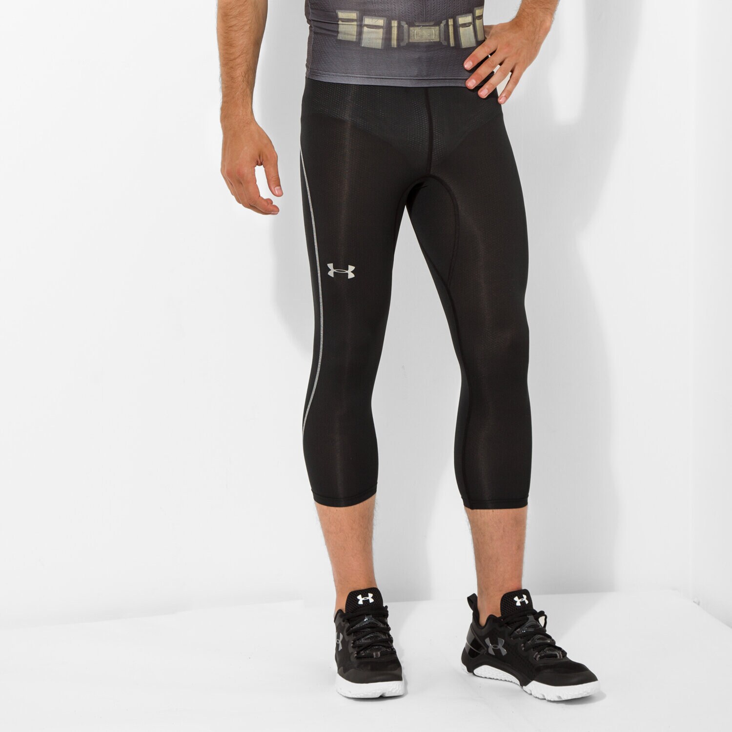 pánské kalhoty UNDER ARMOUR LEGGINGS 3/4 RUN COOLSWITCH 1274394001 ČERNÁ