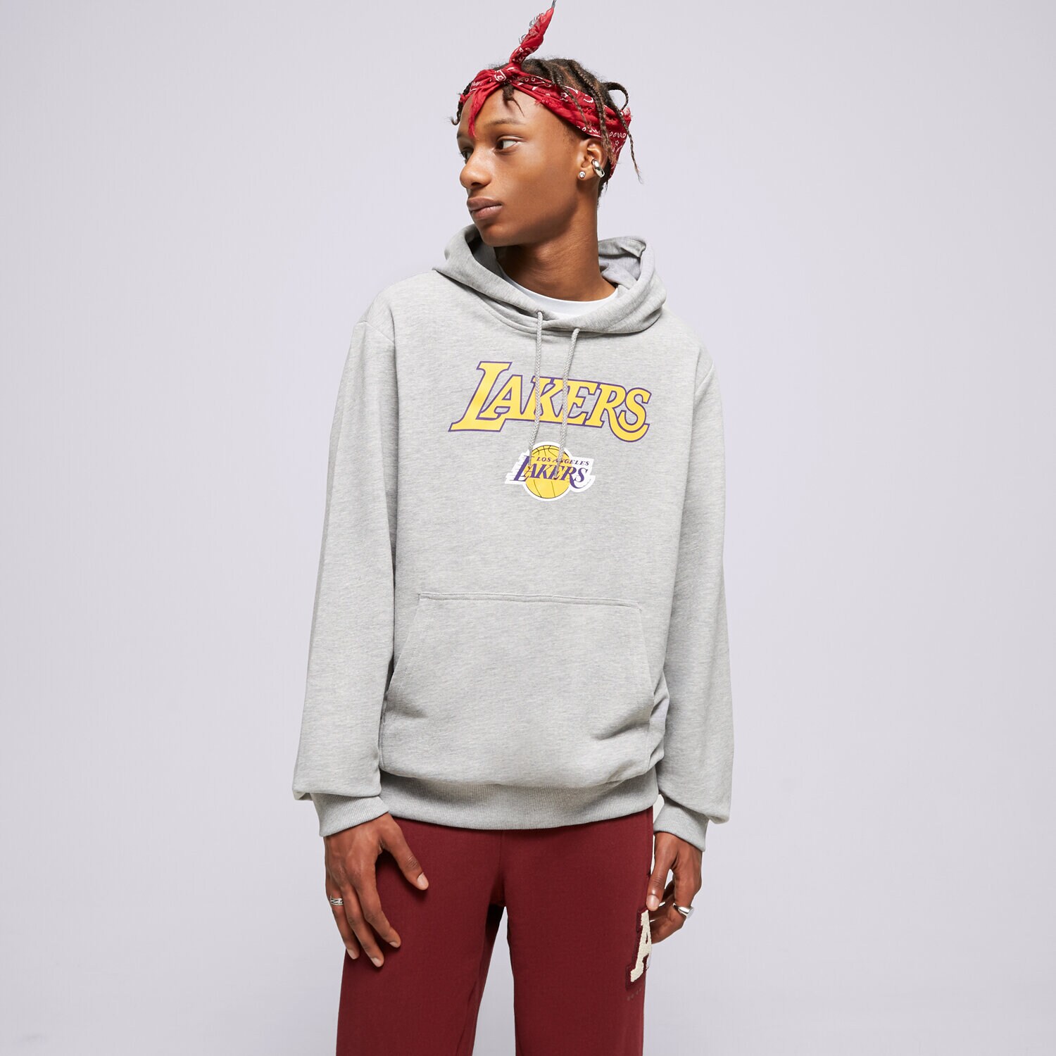 pánská mikina NEW ERA MIKINA S KAPUCÍ NBA TEAM LOGO LAKERS LOS ANGELES LAK 60357040 ŠEDÁ