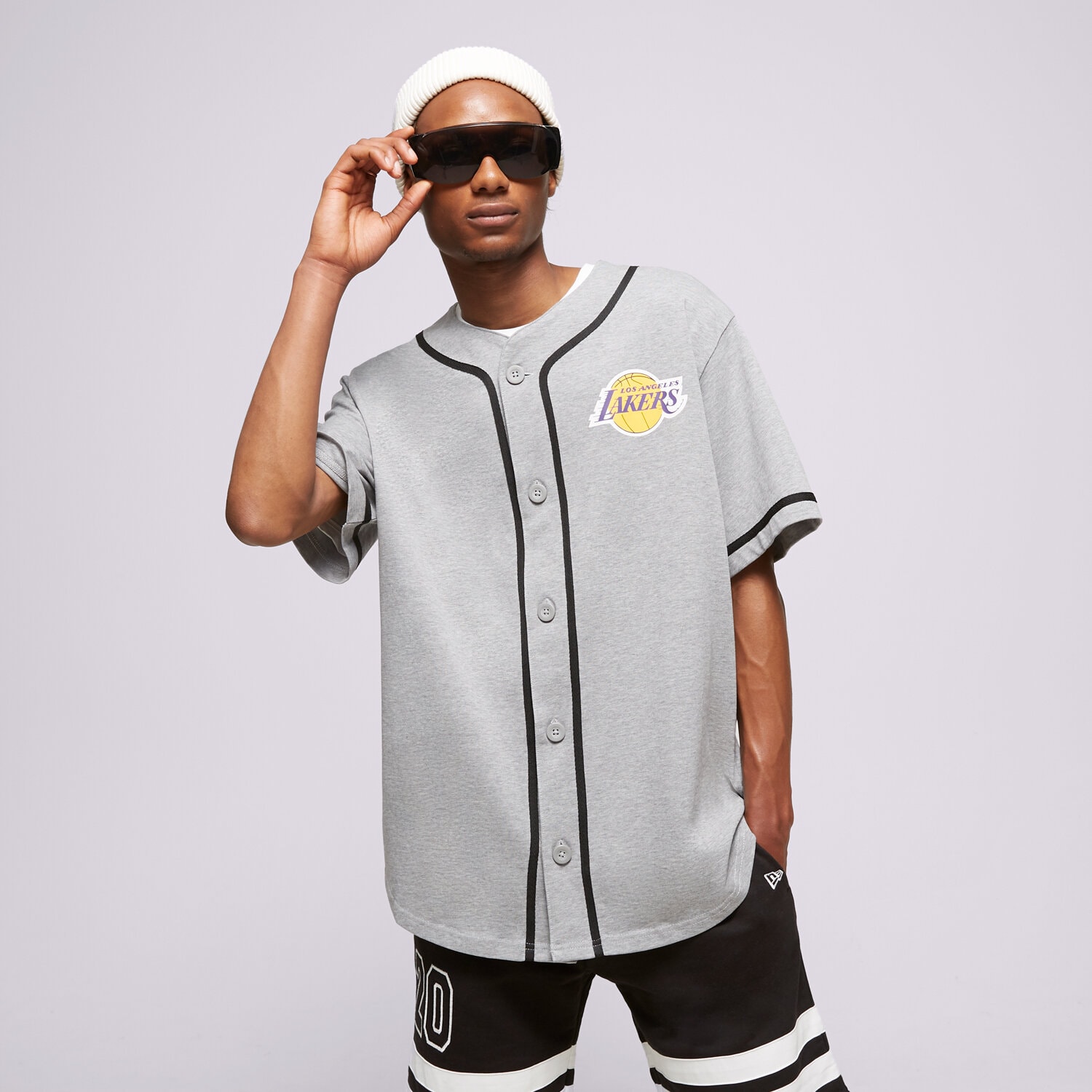 pánské tričko NEW ERA TRIČKO NBA BASEBALL JERSEY BULLS LOS ANGELES LAKERS 60357098 ŠEDÁ