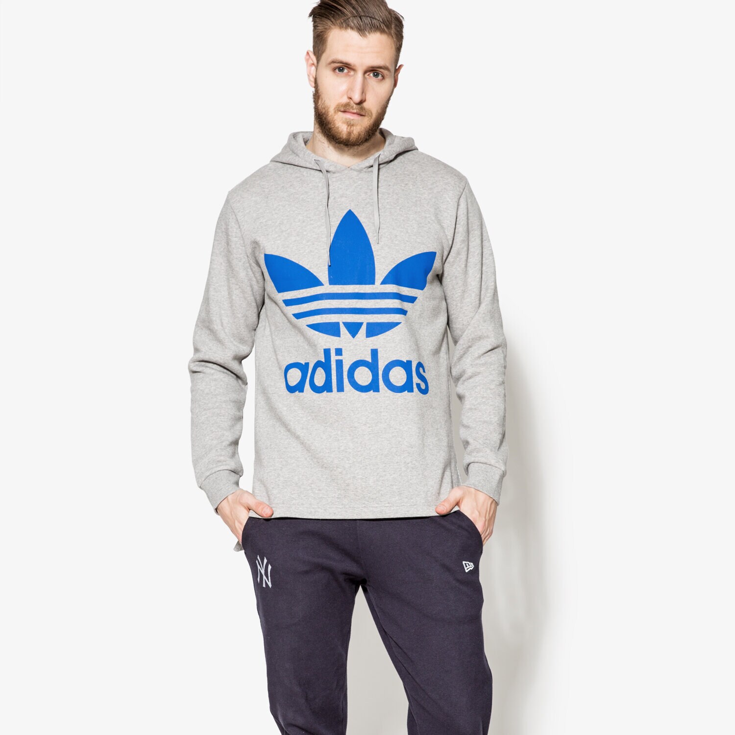 pánská mikina ADIDAS MIKINA NYC BLOCK HOODY BP8964 ŠEDÁ