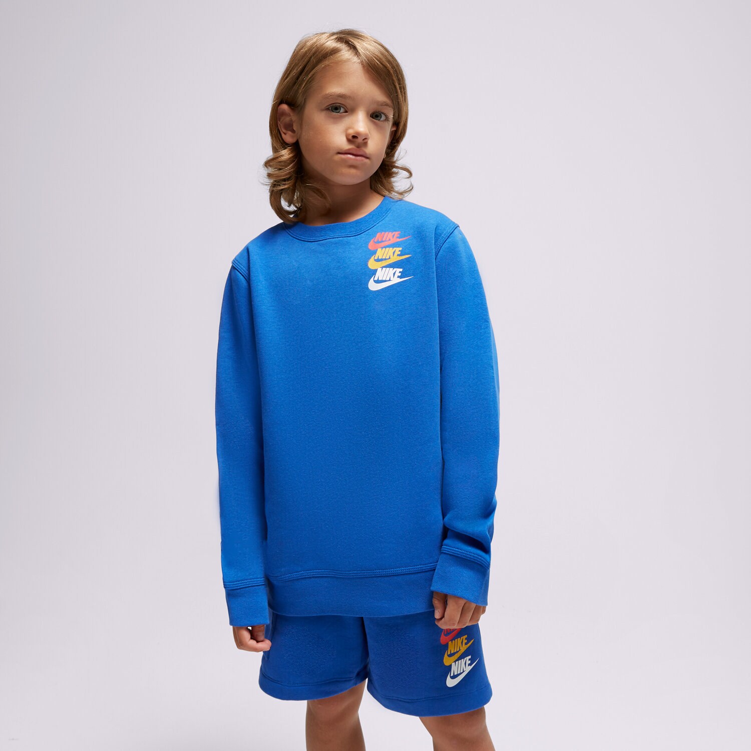 dětská mikina NIKE MIKINA S KAPUCÍ B NSW SI FLC CREW BB FD1199-480 MODRÁ