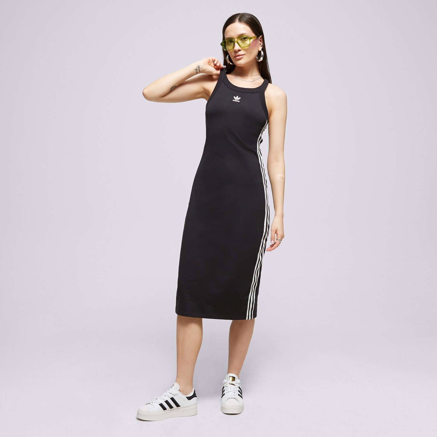dámské šaty ADIDAS ŠATY LONG TOP TEPLÁKOVÉ IC5503 ČERNÁ