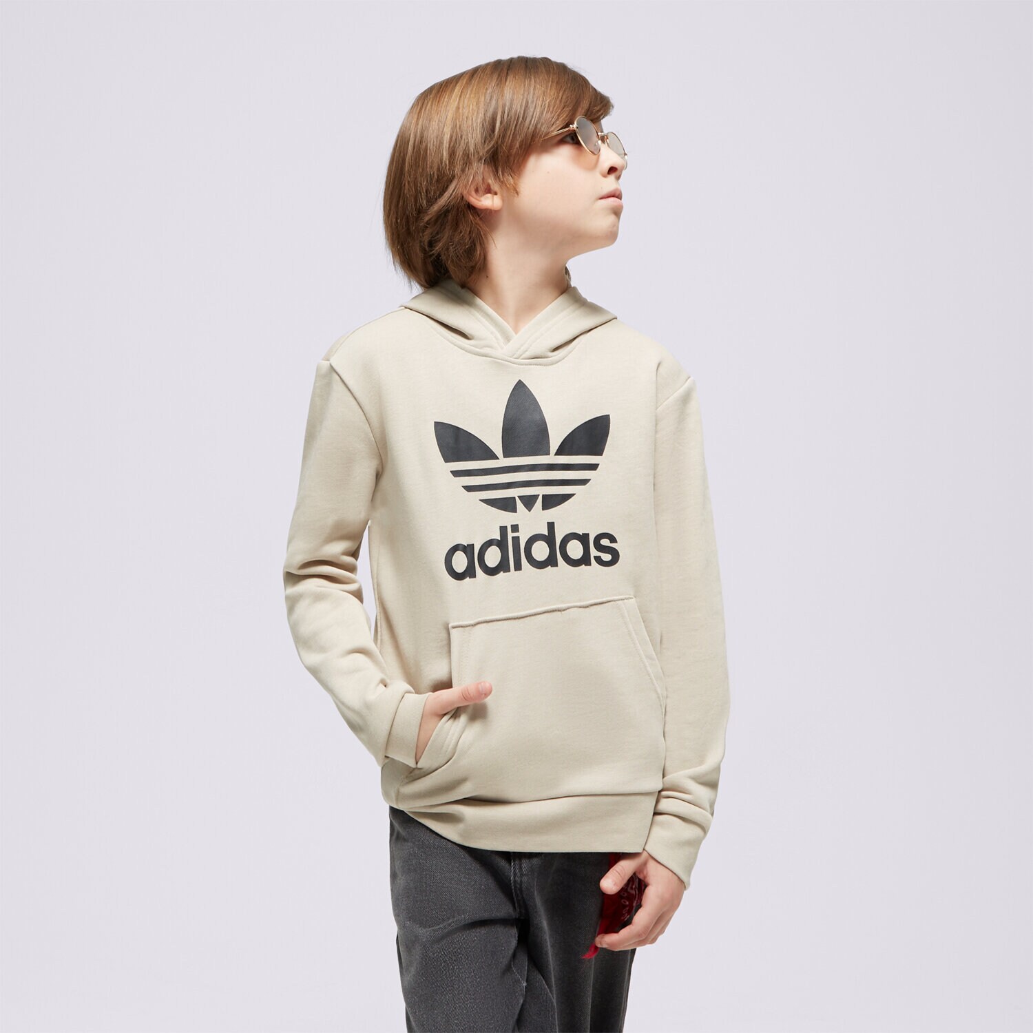 dětská mikina ADIDAS MIKINA S KAPUCÍ TREFOIL HOODIE BOY IJ7204 BÉŽOVÁ