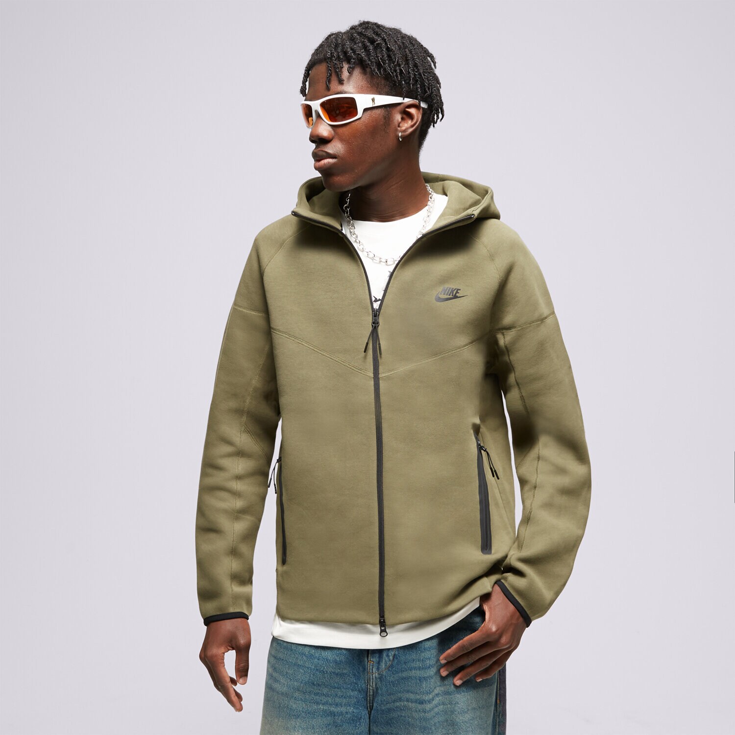 pánská mikina NIKE MIKINA ROZEPÍNACÍ S KAPUCÍ M NK TCH FLC FB7921-222 KHAKI
