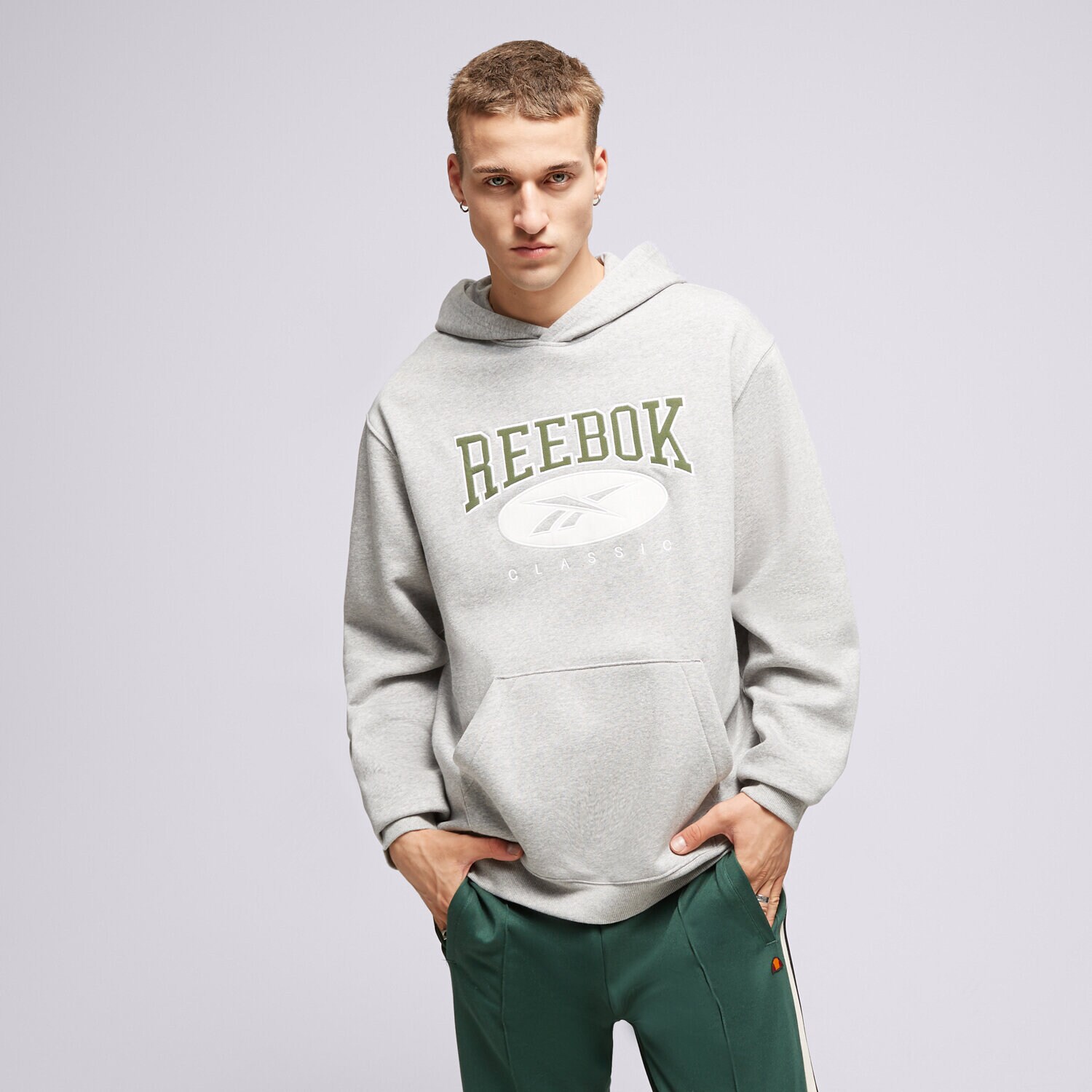 pánská mikina REEBOK MIKINA S KAPUCÍ CL AE HOODIE 100036875 ŠEDÁ