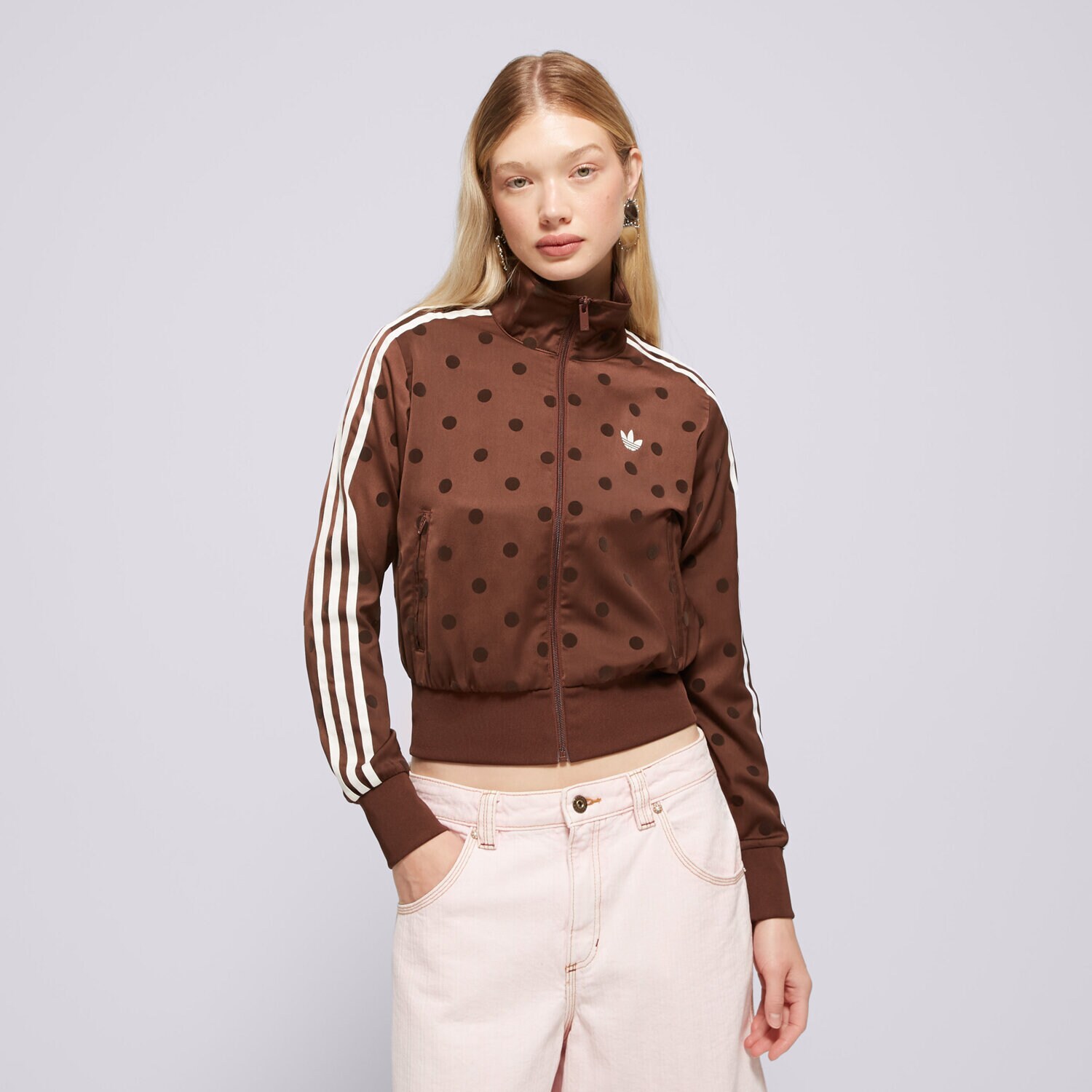dámská mikina ADIDAS MIKINA ROZEPÍNACÍ SATIN POLKA DOTS TT LI2855 HNĚDÁ
