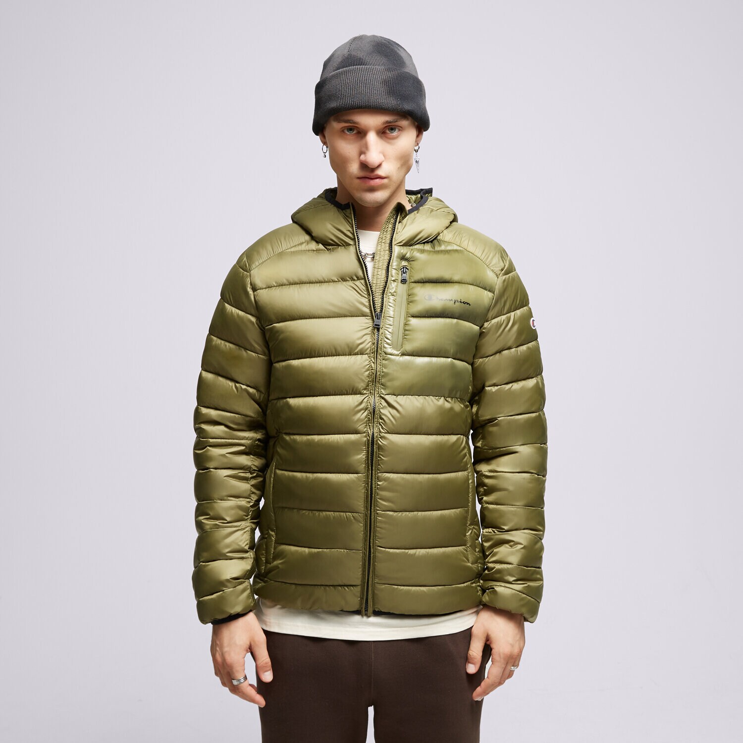 pánská zimní bunda CHAMPION BUNDA ZIMNÍ HOODED JACKET 219184GS554 ZELENÁ
