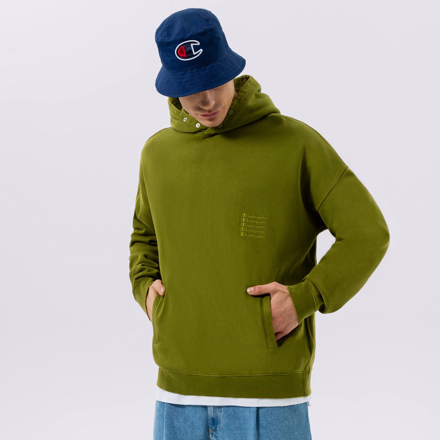 pánská mikina CHAMPION MIKINA S KAPUCÍ HOODED SWEATSHIRT 217893GS567 KHAKI