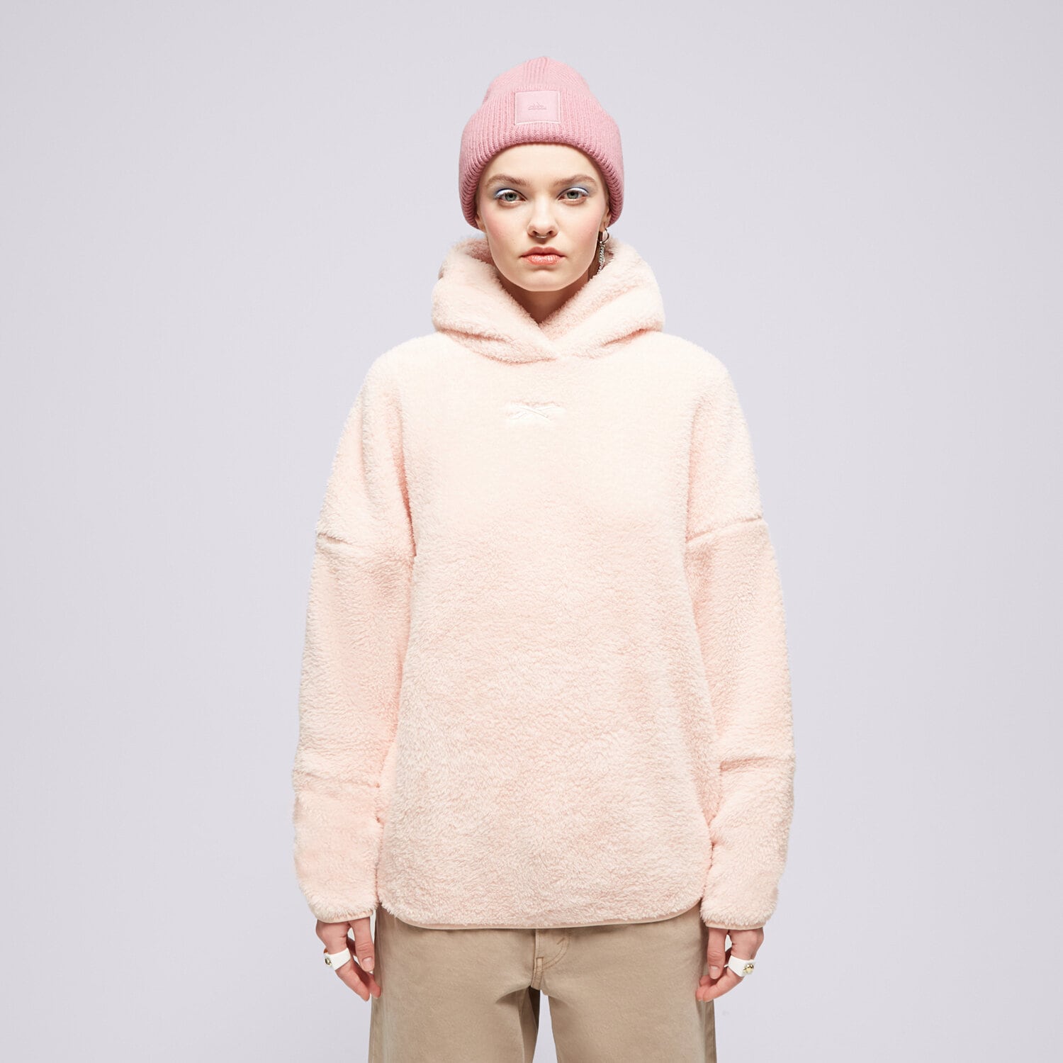 dámská mikina REEBOK MIKINA S KAPUCÍ LUX COZY PLUSH 100035033 pudrově růžová