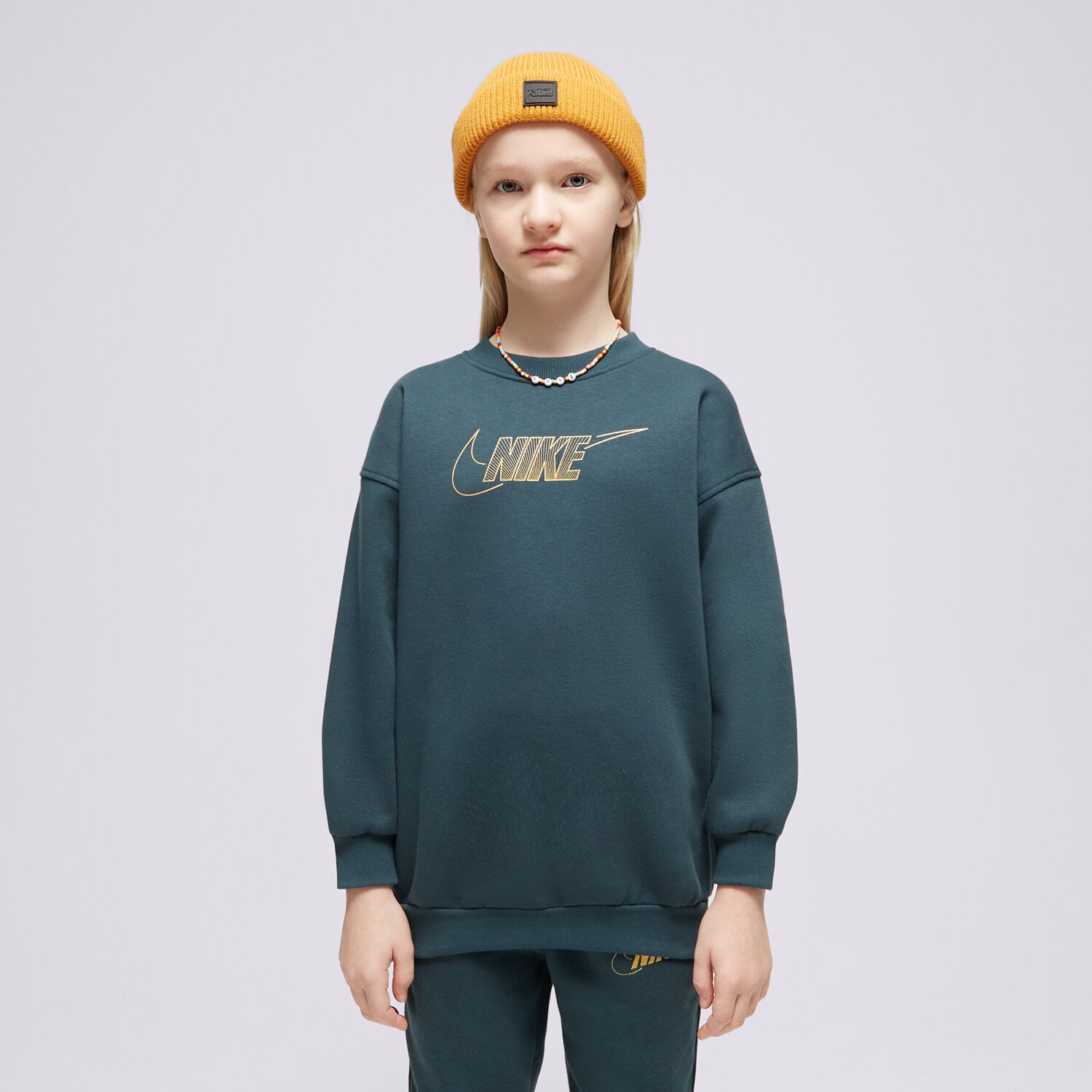 dětská mikina NIKE MIKINA G NSW CLUB FLC BF CREW LS SHNE GIRL FJ6161-328 ZELENÁ