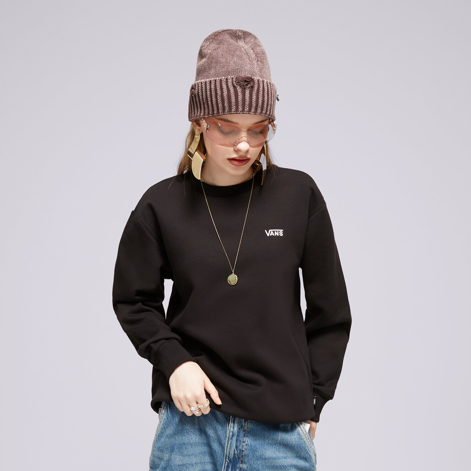 dámská mikina VANS MIKINA FLYING CREW EMEA VN00046XBLK1 ČERNÁ