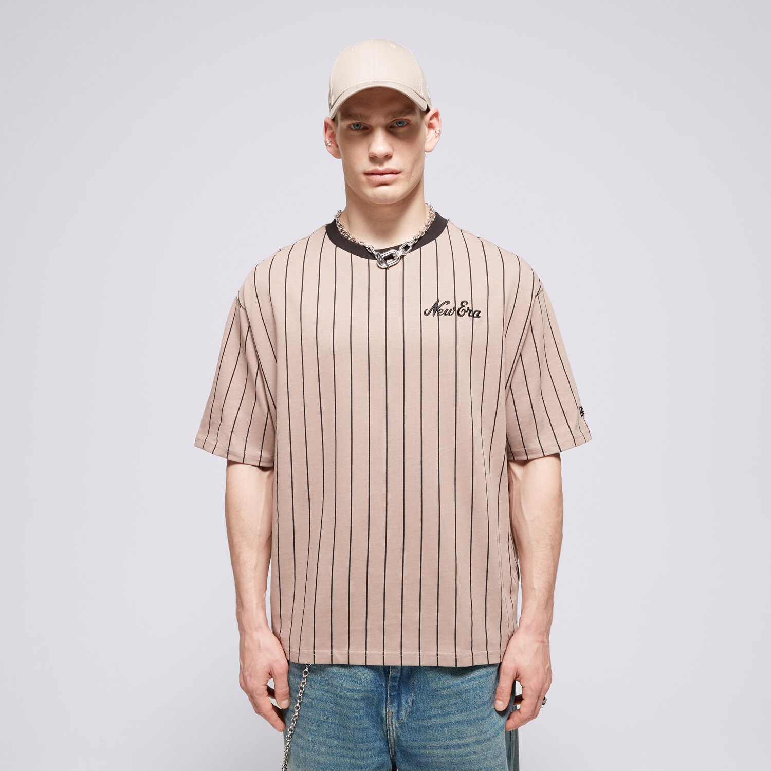 pánské tričko NEW ERA TRIČKO NE PINSTRIPE OS NONE 60435413 HNĚDÁ