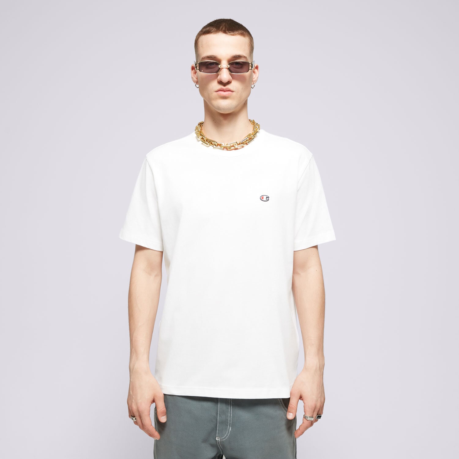 pánské tričko CHAMPION TRIČKO CREWNECK TEE 220453WW001 BÍLÁ