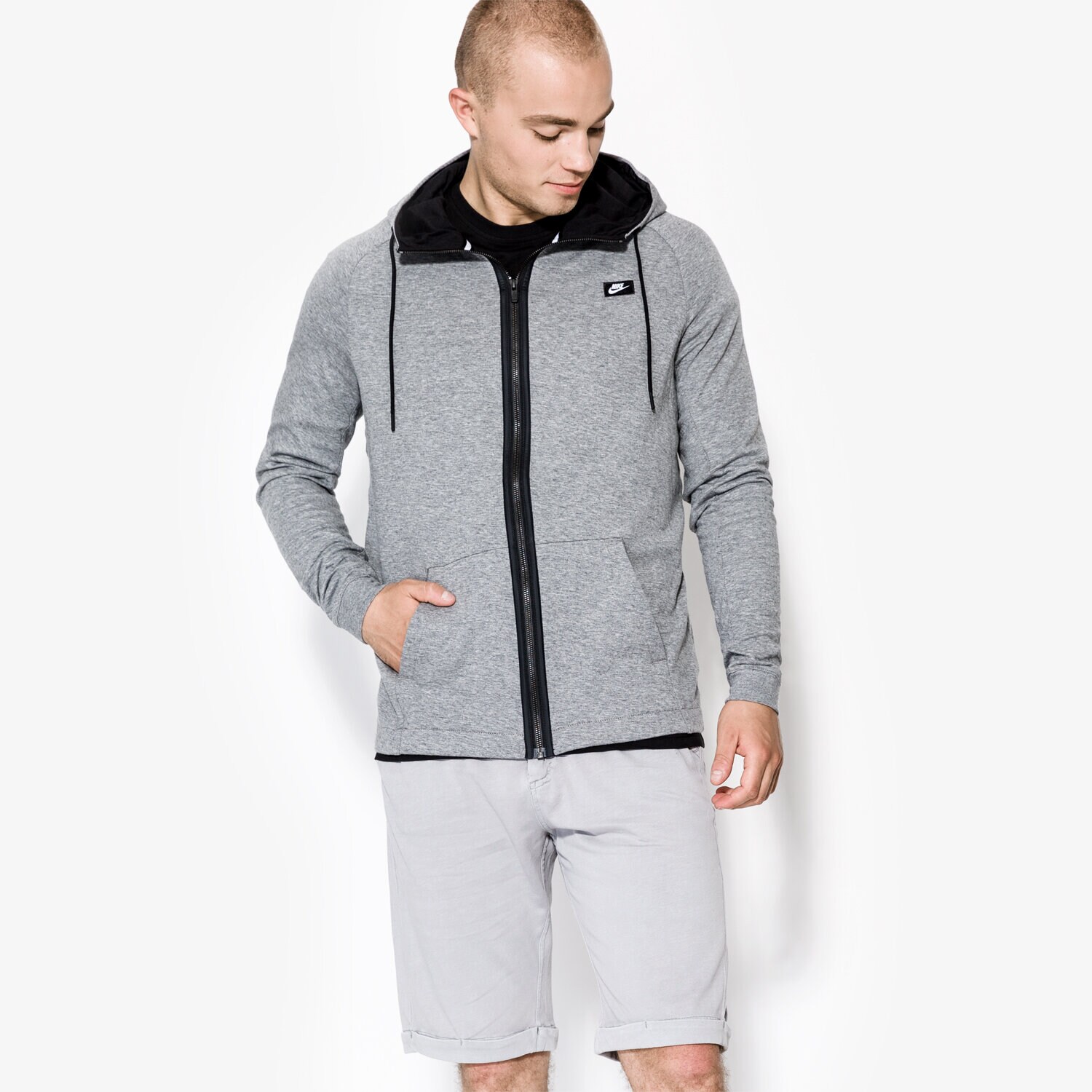 pánská mikina NIKE MIKINA MDRN HOODIE FZ LT WT 832166091 ŠEDÁ