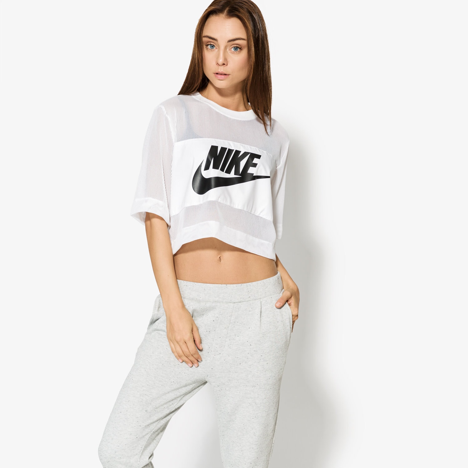 dámské tričko NIKE TRIČKO SS W NSW TOP CROP MESH 848529101 BÍLÁ