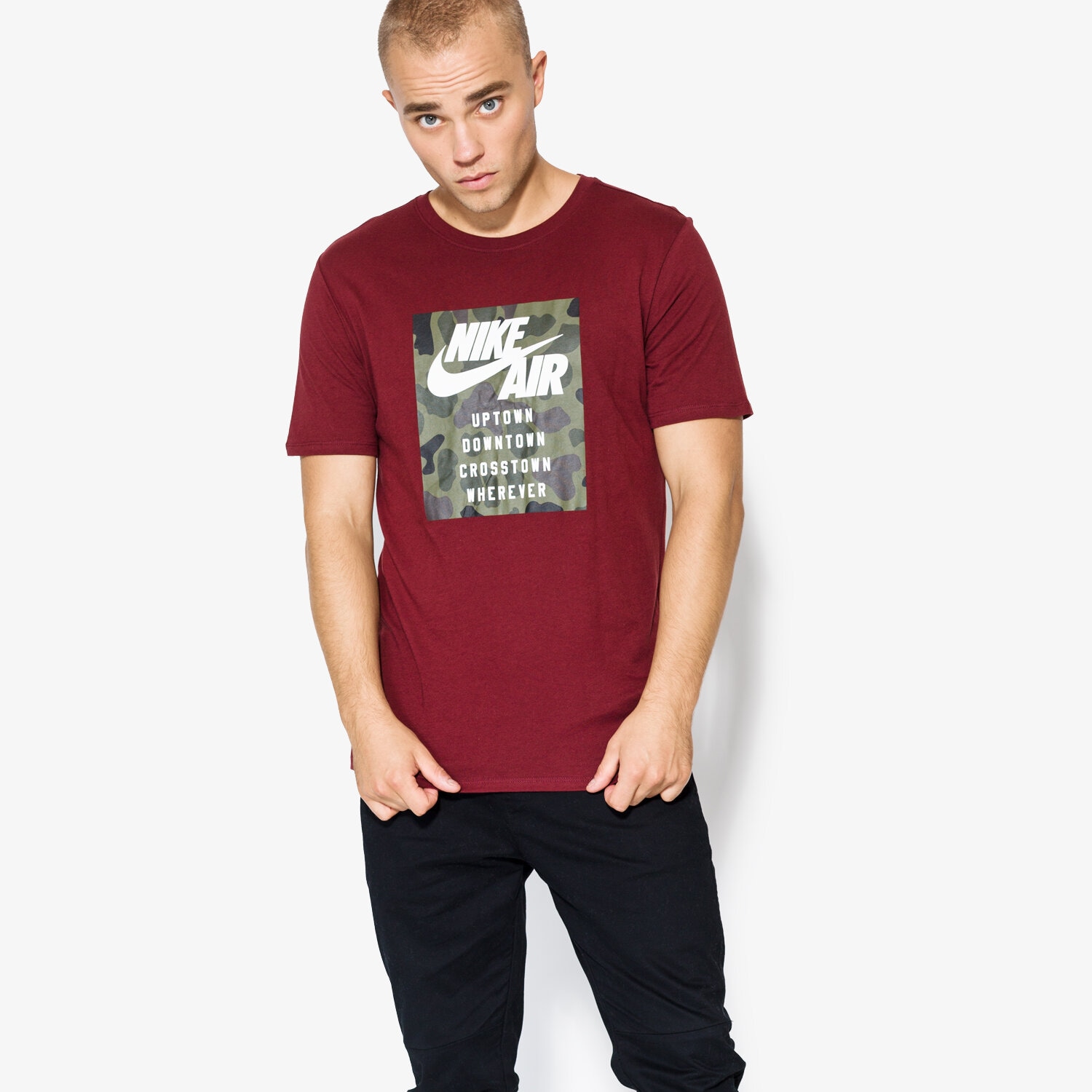 pánské tričko NIKE TRIČKO SS M NSW TEE NK AF1 WHEREEVER AH6957-619 BORDOVÁ