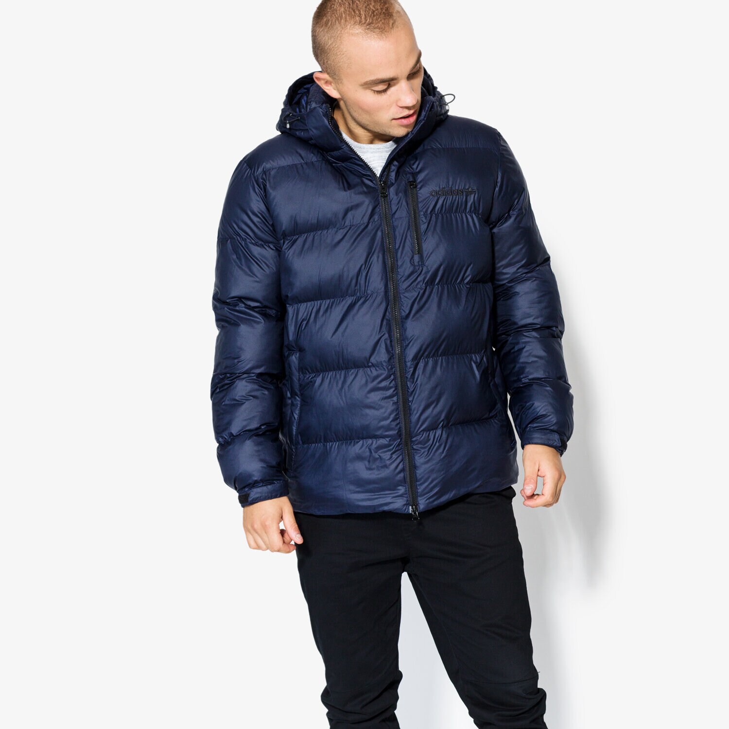 pánská zimní bunda ADIDAS BUNDA HOODED JKT BR4782 TMAVOMODRÁ