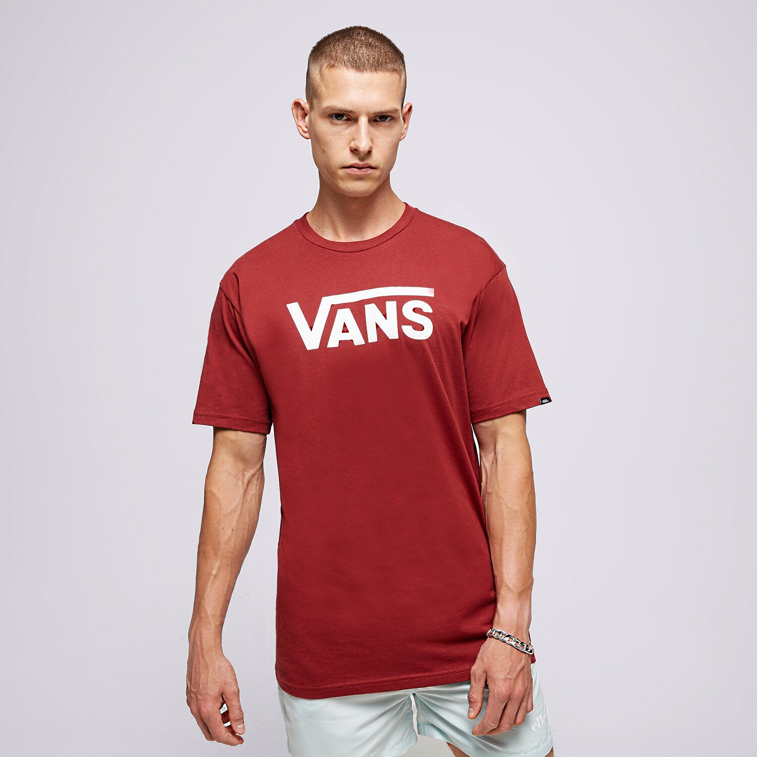 pánské tričko VANS TRIČKO MN VANS CLASSIC SYRAH-WHITE VN000GGGBWD1 BORDOVÁ