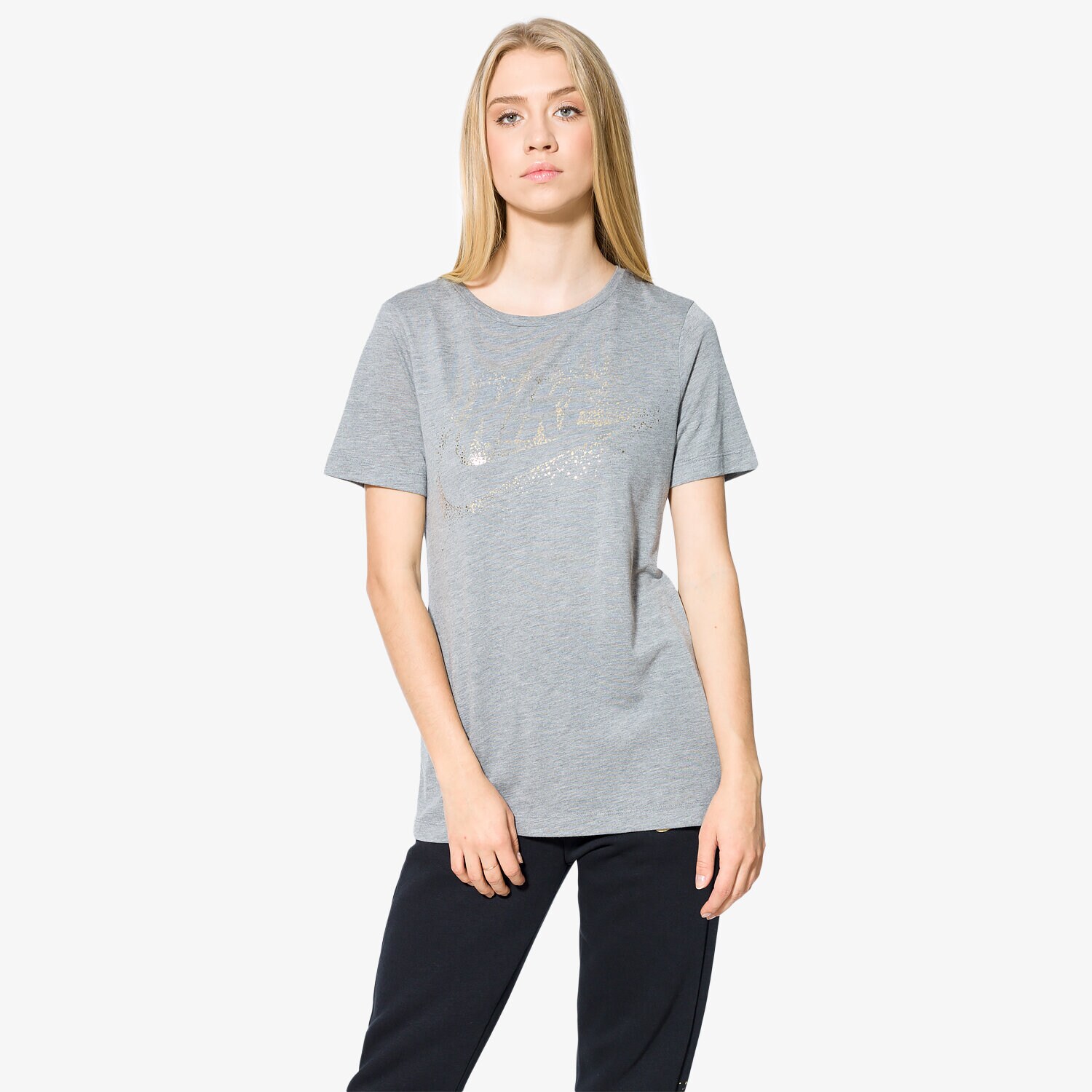 dámské tričko NIKE TRIČKO LS W NSW ESSNTL TOP SS METLLIC 859733091 ŠEDÁ