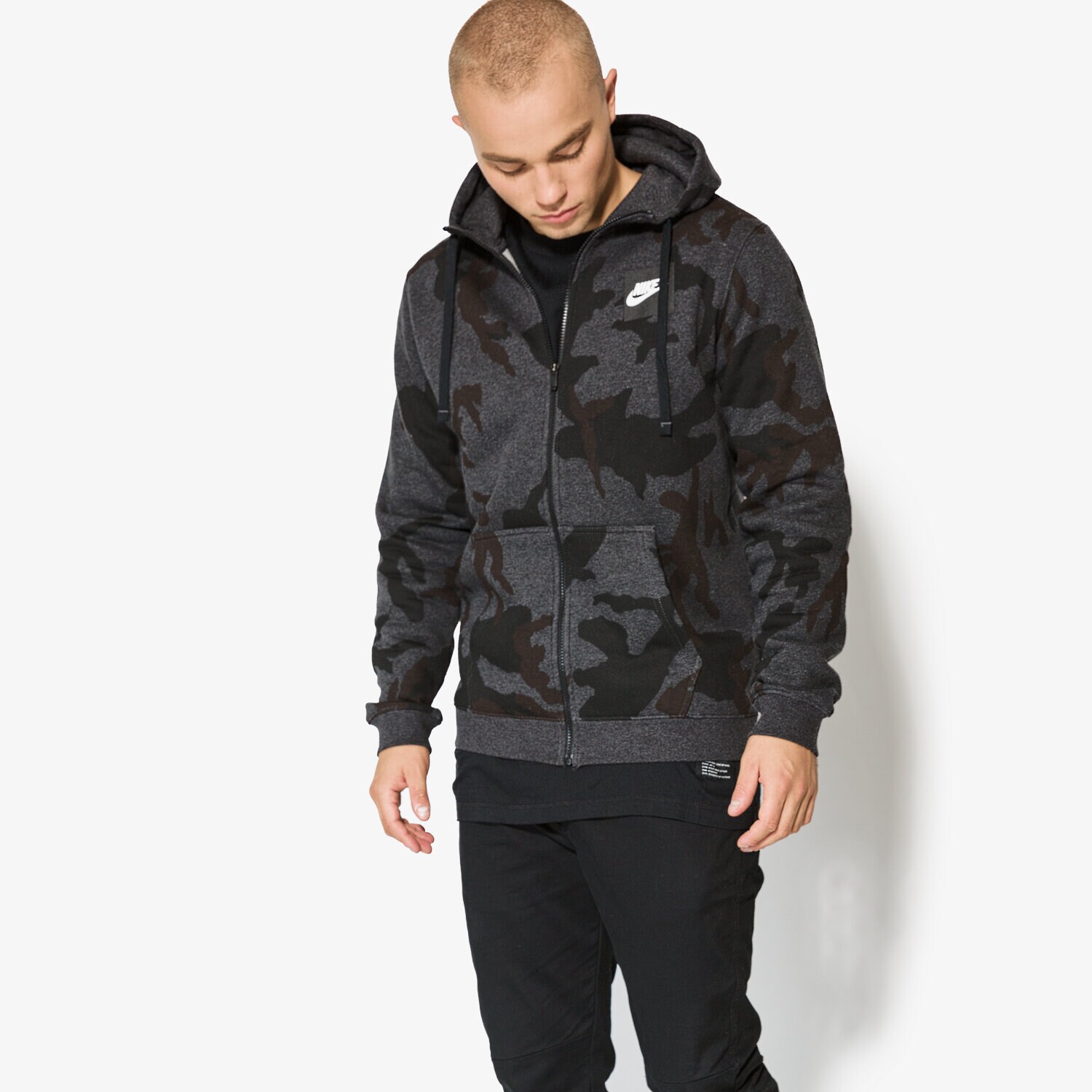 pánská mikina NIKE MIKINA M NSW HOODIE FZ AOP FLC CLUB AH7019032 ČERNÁ