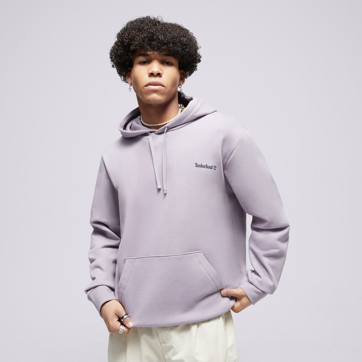 pánská mikina TIMBERLAND MIKINA S KAPUCÍ SMALL LOGO PRINT TB0A5XMFEG71 FIALOVÁ