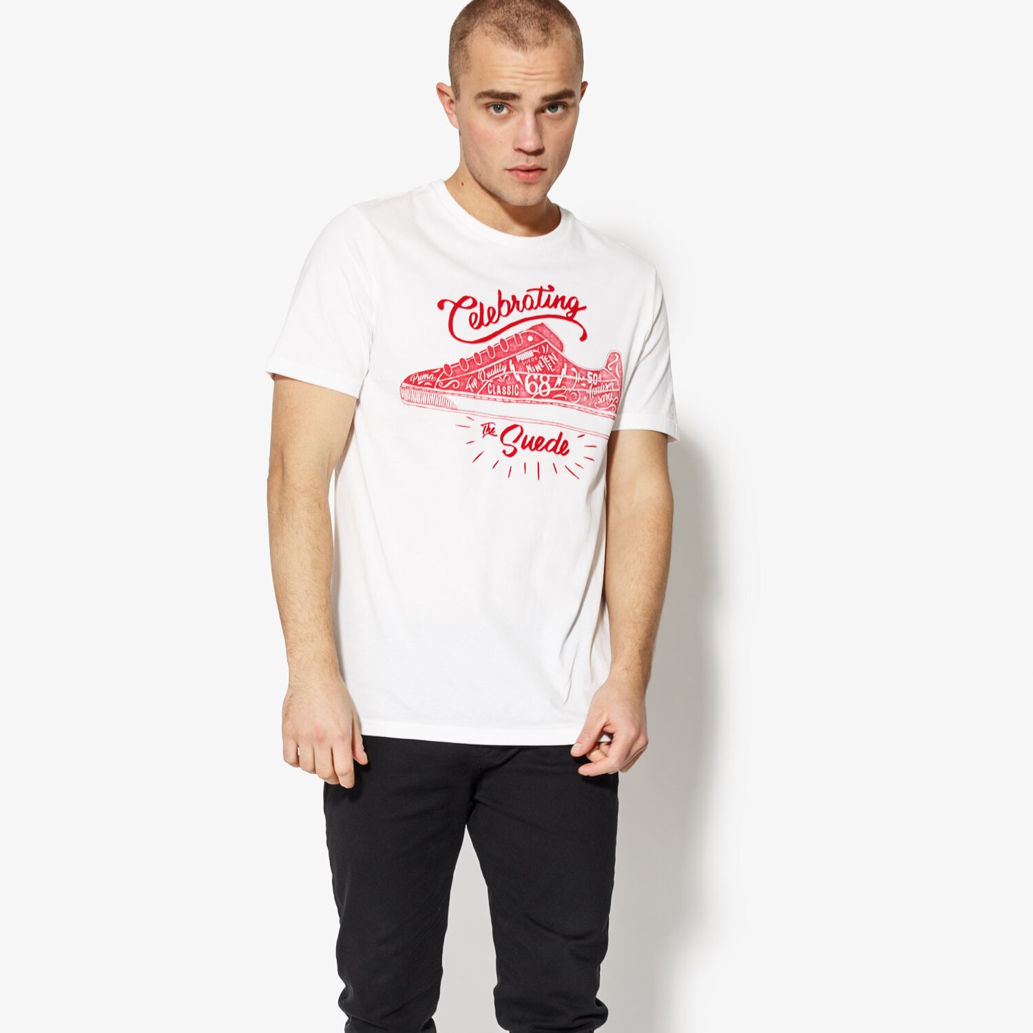 pánské tričko PUMA TRIČKO SS SUEDE CELEBRATION TEE 85083602 BÍLÁ