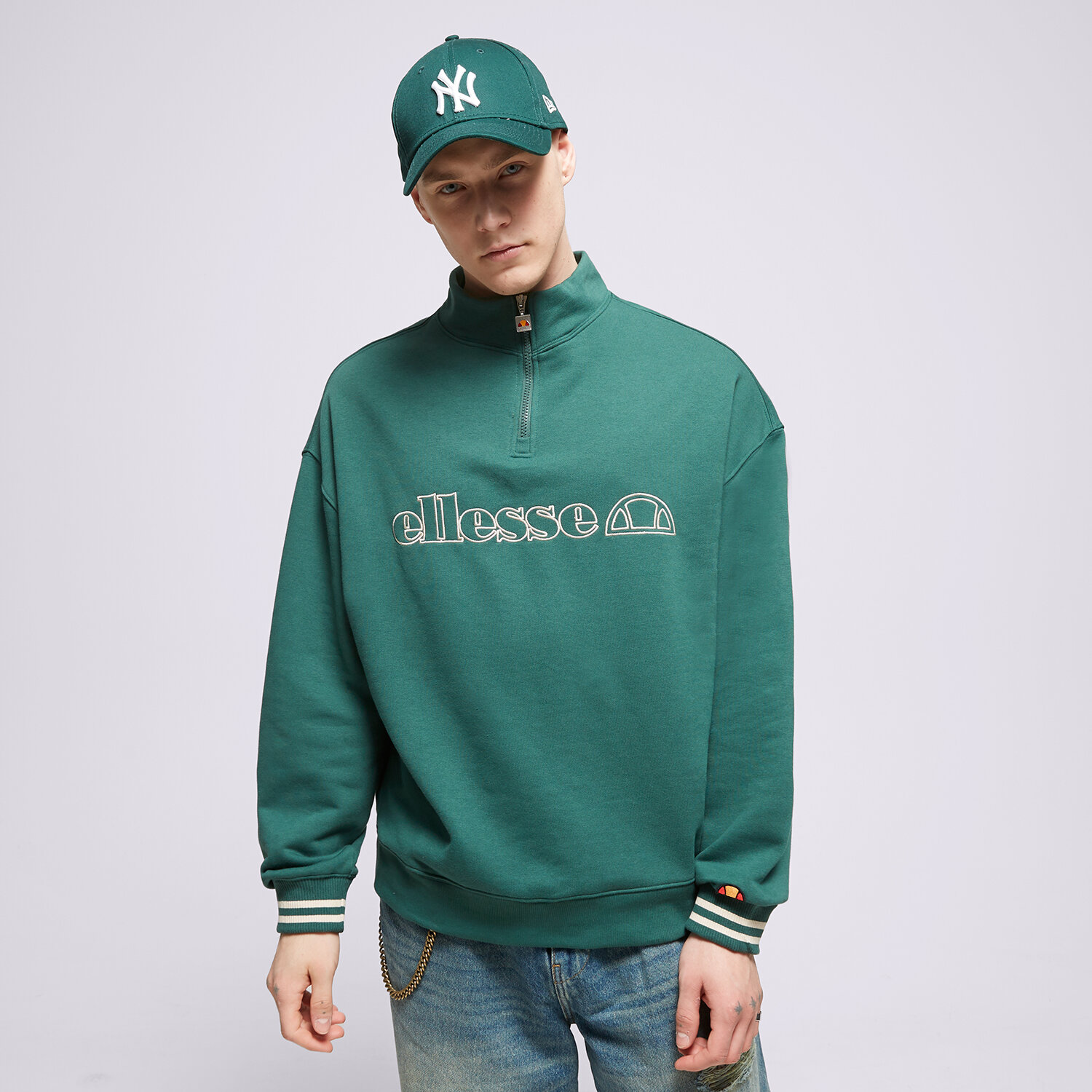 pánská mikina ELLESSE MIKINA ROZEPÍNACÍ SIESTALLI DGREEN 1/2 ZIP TRACK TOP SHS18657502 ZELENÁ