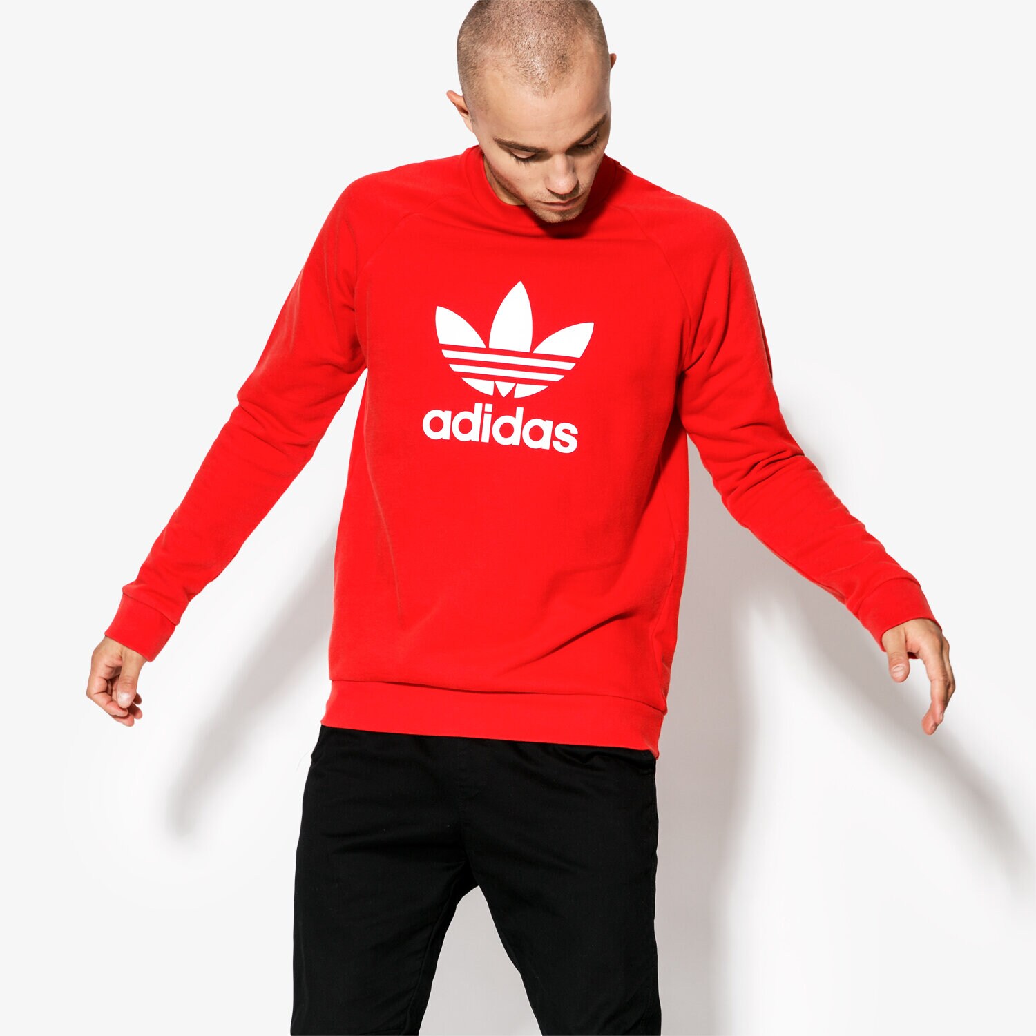 pánská mikina ADIDAS MIKINA TREFOIL CREW ADICOLOR DH5826 ČERVENÁ