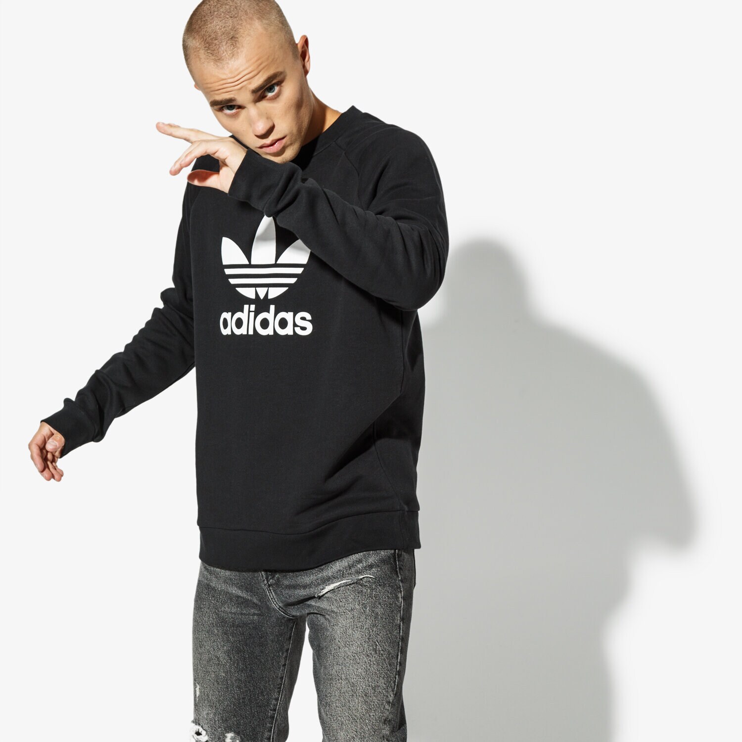 pánská mikina ADIDAS MIKINA TREFOIL CREW ADICOLOR CW1235 ČERNÁ