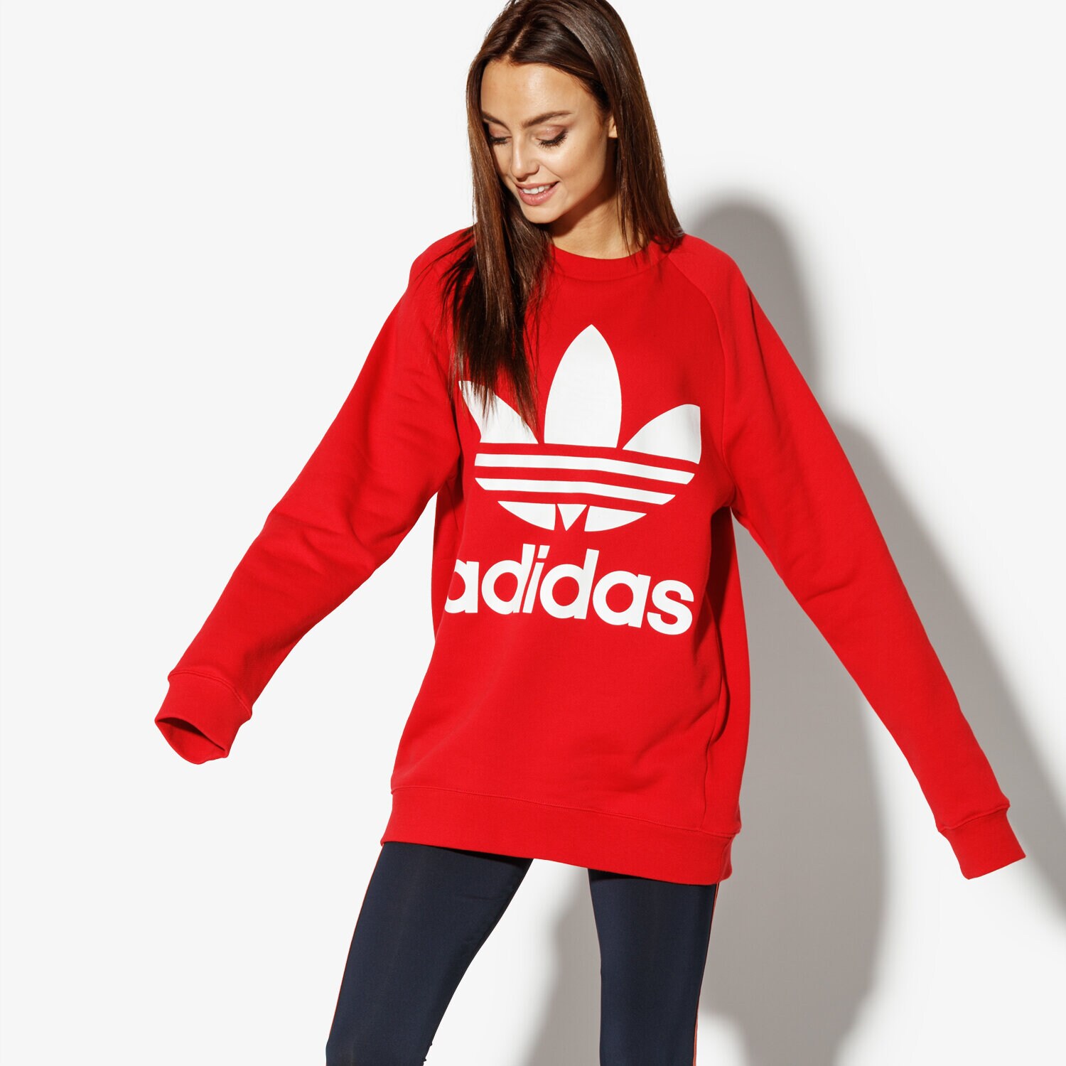 dámská mikina ADIDAS MIKINA OVERSIZED SWEAT ADICOLOR DH3140 ČERVENÁ