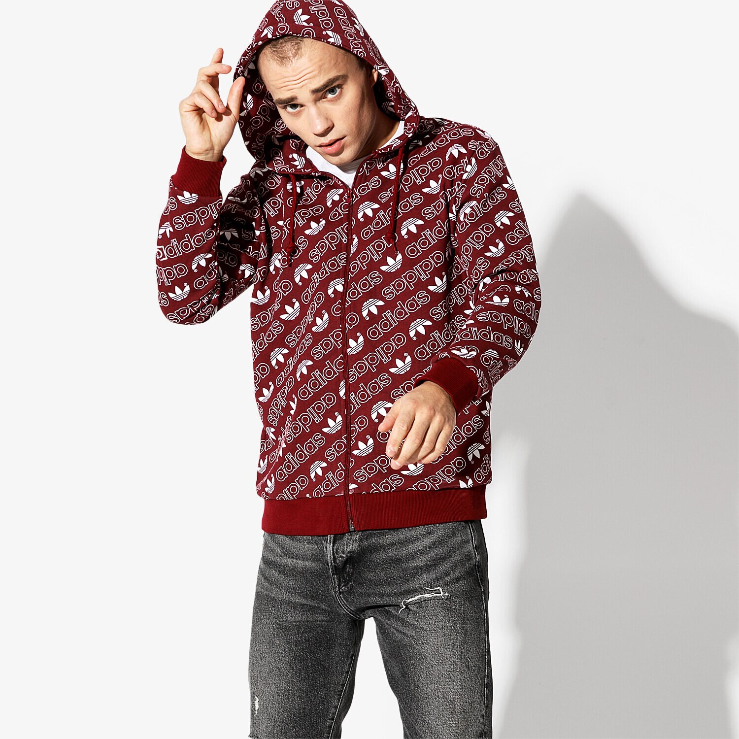 pánská mikina ADIDAS MIKINA MONOGRAM FZ DH4783 BORDOVÁ