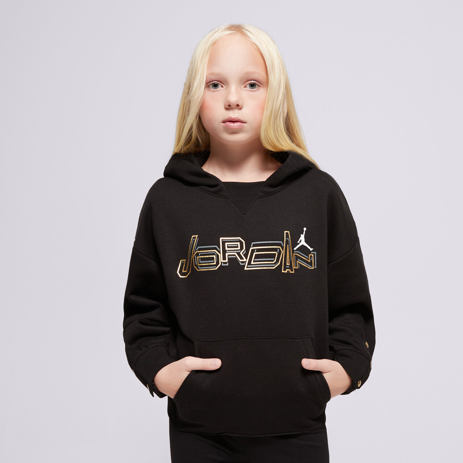 dětská mikina JORDAN MIKINA S KAPUCÍ TAKE FLIGHT SNAP GIRL 45C807-023 ČERNÁ