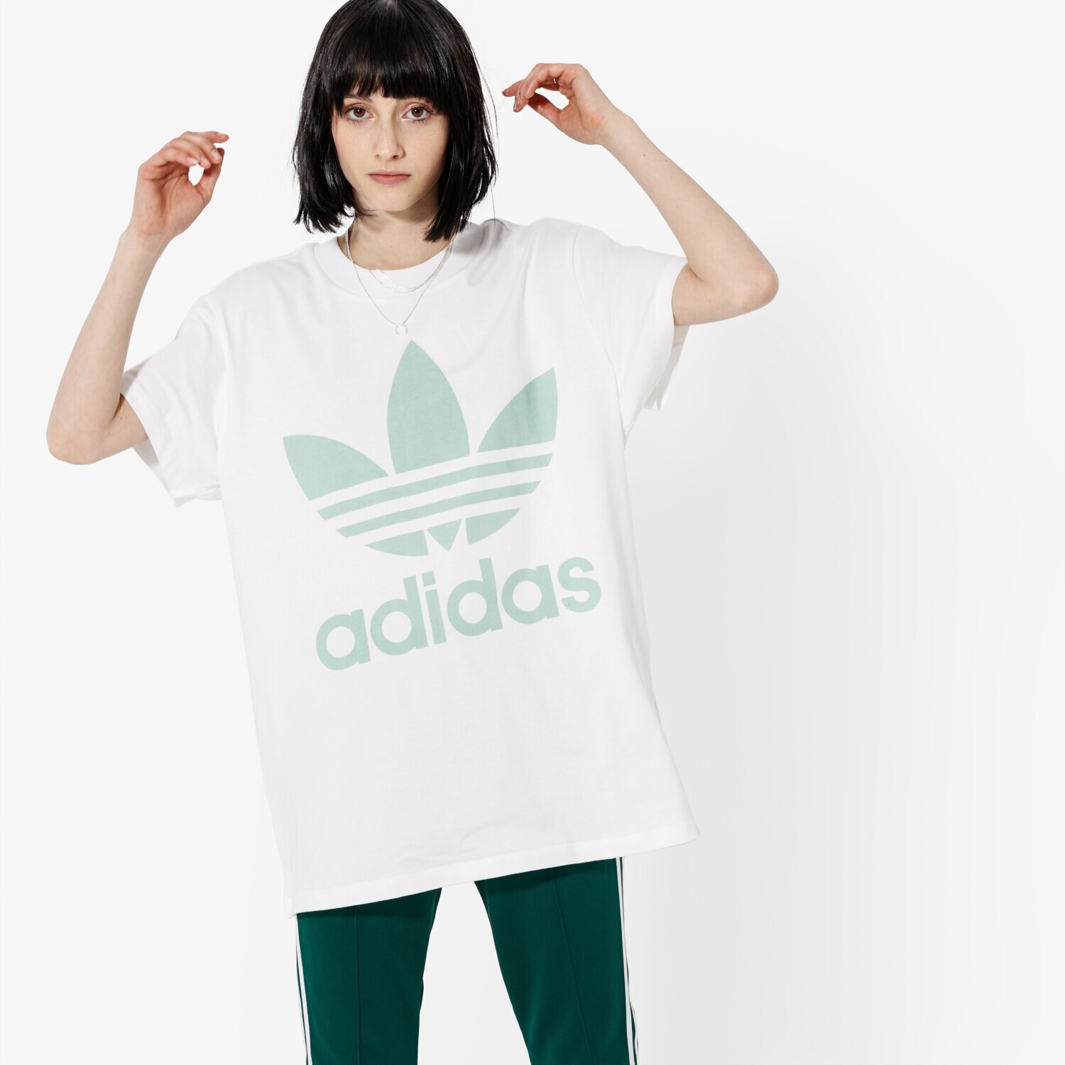 dámské tričko ADIDAS TRIČKO SS BIG TREFOIL TEE WHT/MNT DH4428 BÍLÁ