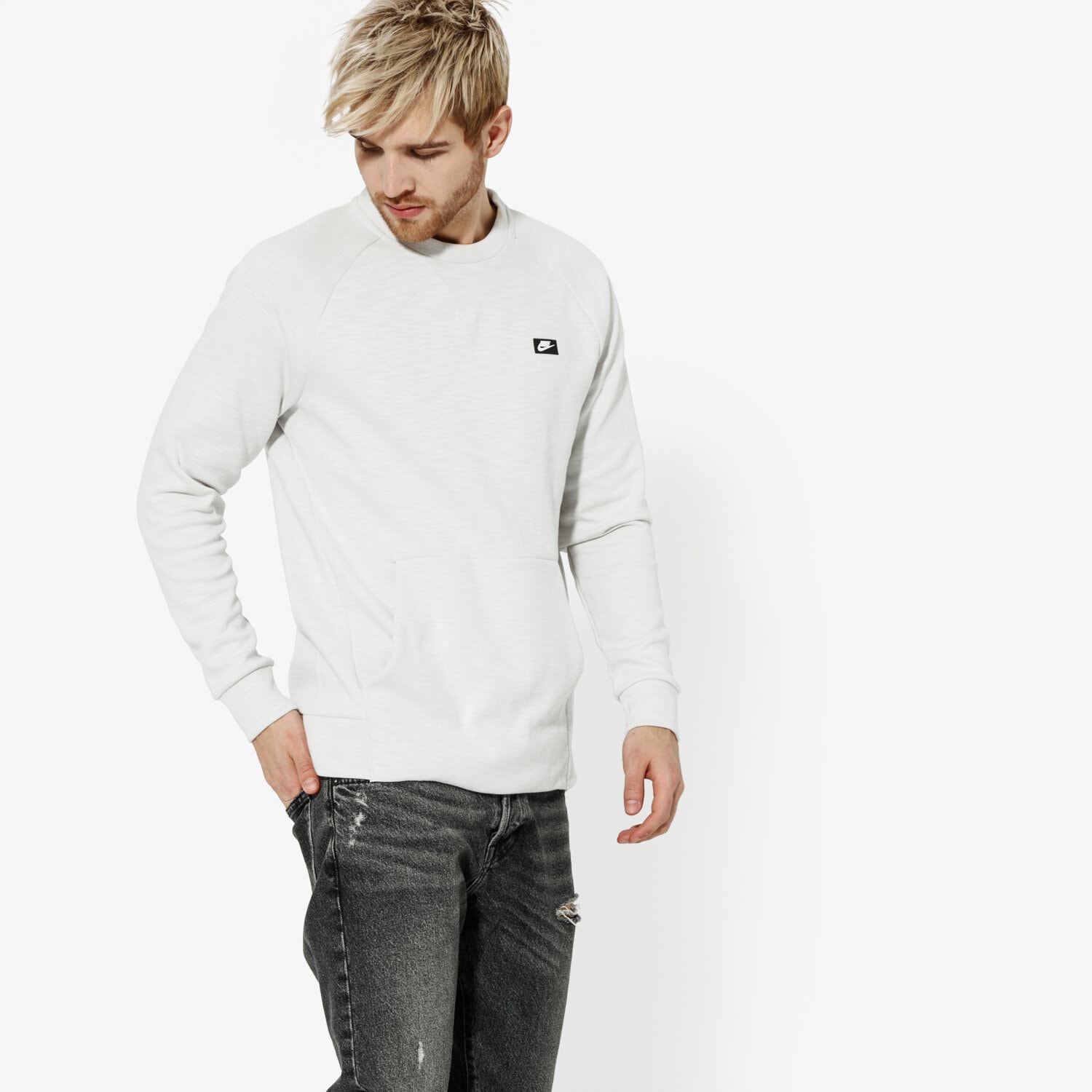 pánská mikina NIKE MIKINA M NSW OPTIC CRW SPORTSWEAR 928465-133 ŠEDÁ