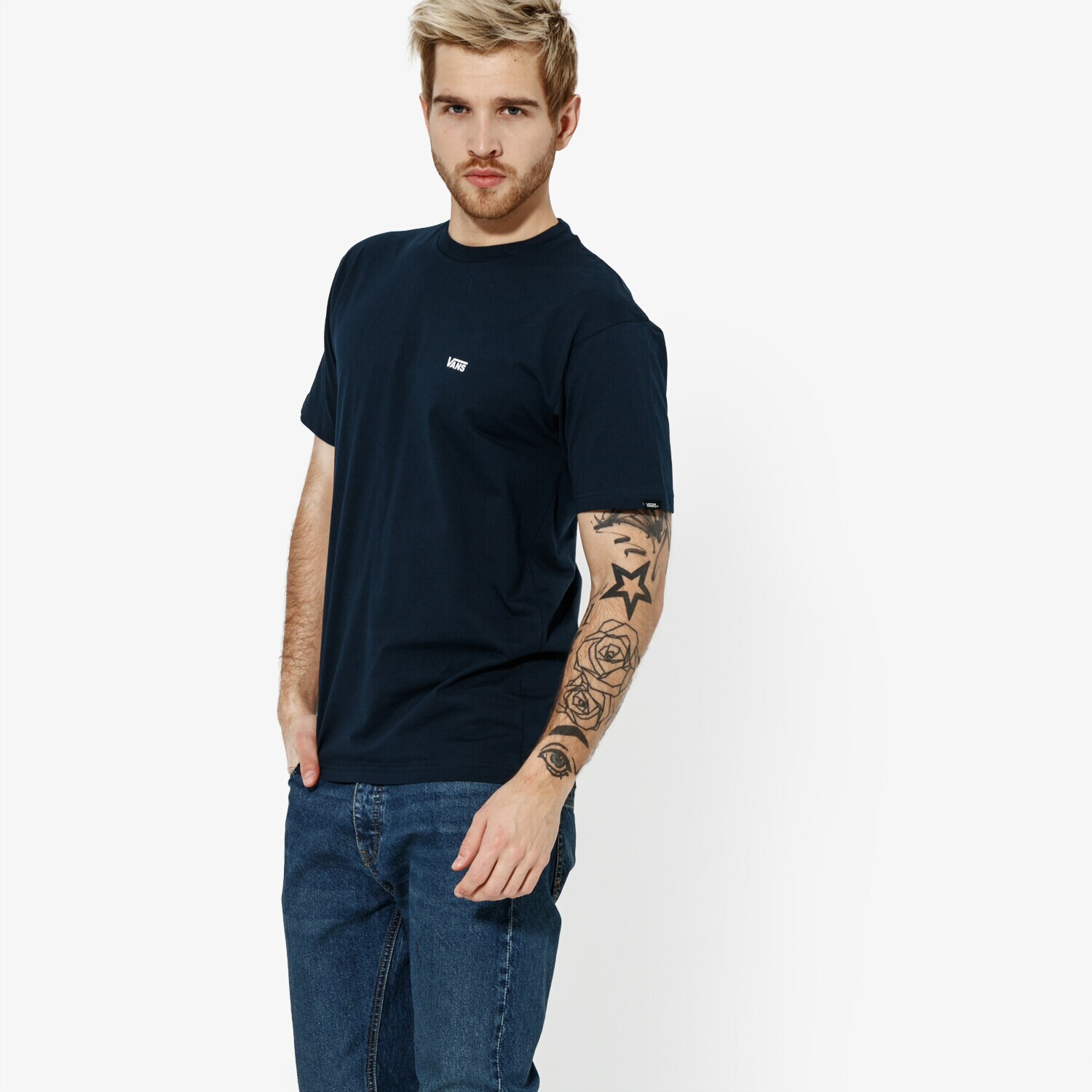 pánské tričko VANS TRIČKO SS MN LEFT CHEST LOGO TEE NVY VN0A3CZENAV1 TMAVOMODRÁ
