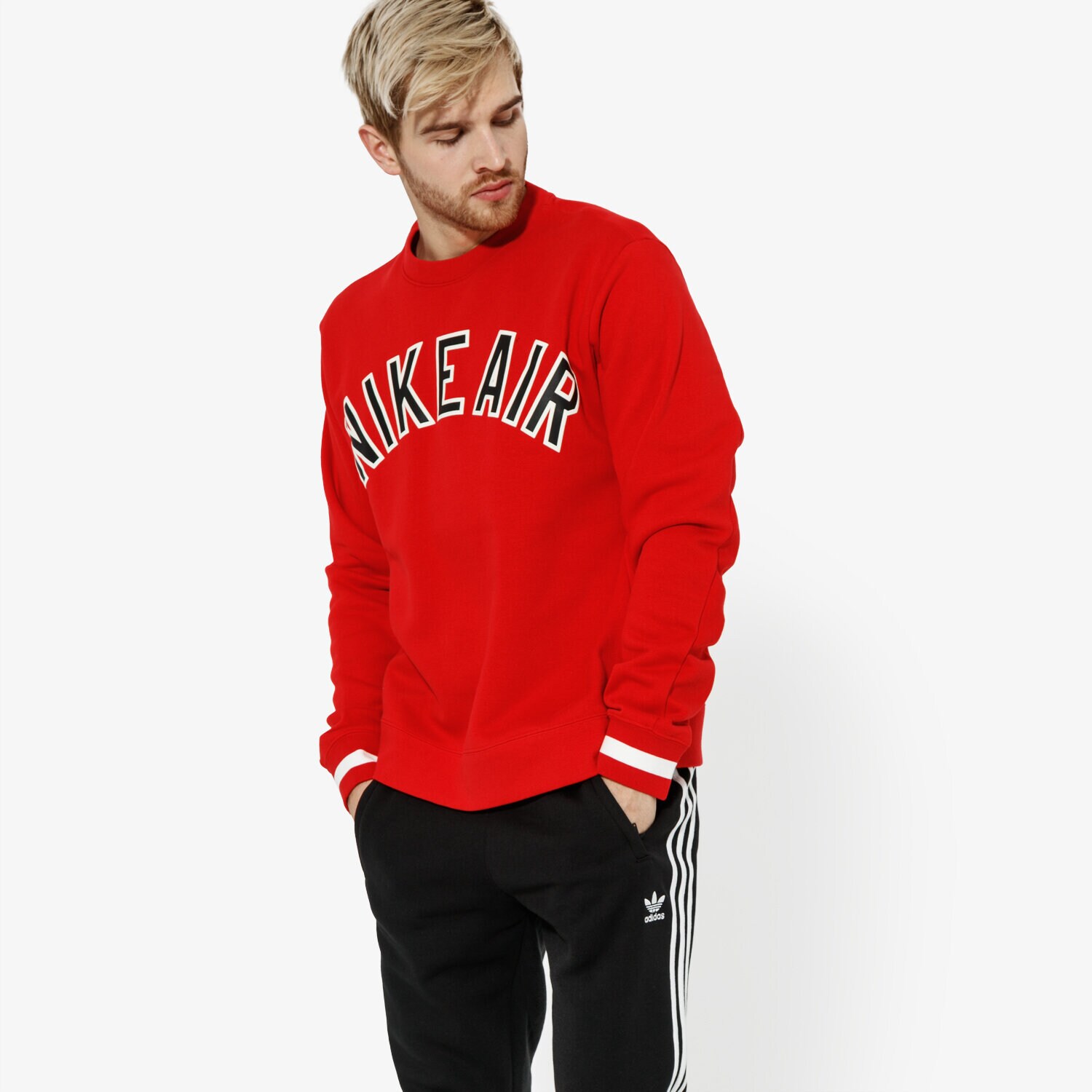 pánská mikina NIKE MIKINA M NSW NIKE AIR CREW FLC SPORTSWEAR AR1822-657 ČERVENÁ