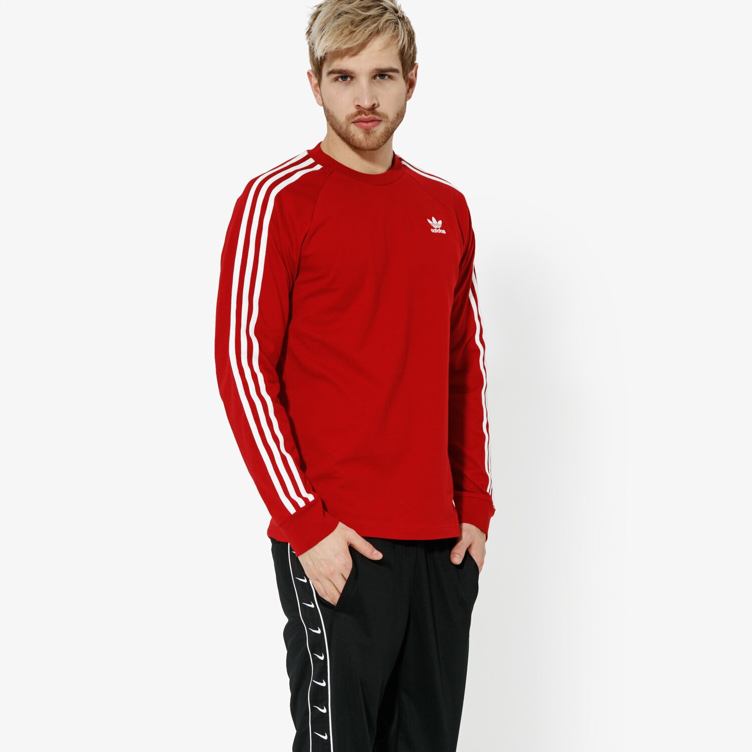 pánské tričko ADIDAS TRIČKO LS 3-STRIPES LS T ADICOLOR DV1558 ČERVENÁ