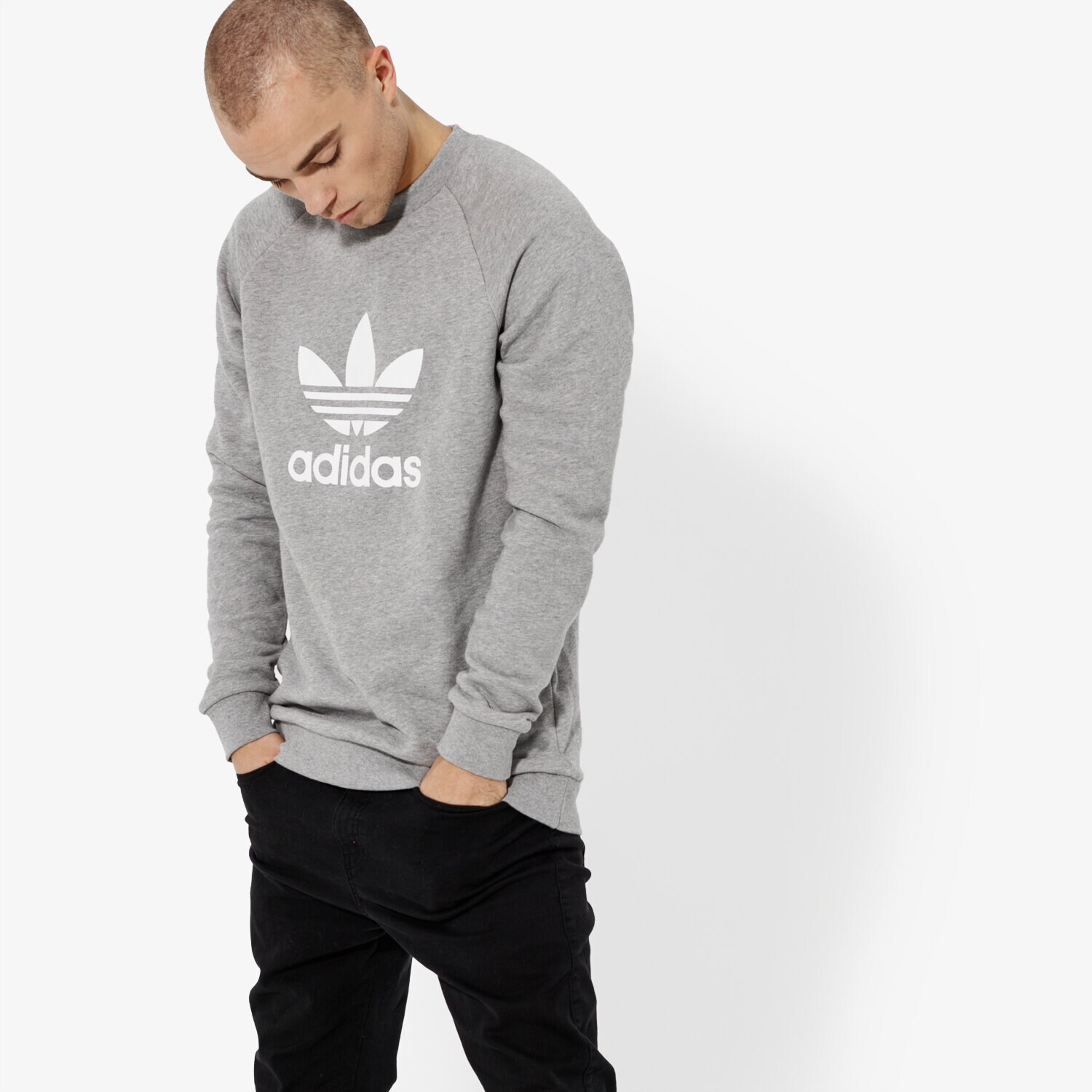 pánská mikina ADIDAS MIKINA TREFOIL CREWMGREYH CY4573 ŠEDÁ