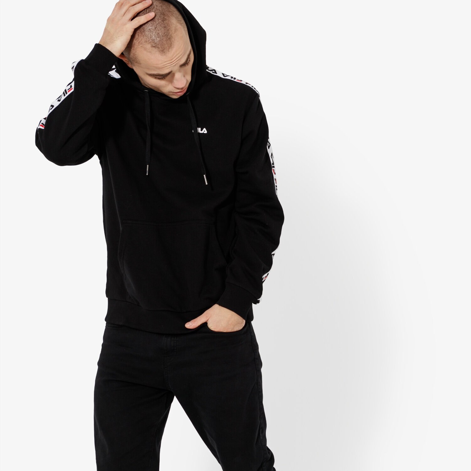 pánská mikina FILA MIKINA DAVID TAPE HOODIE 687023002 ČERNÁ