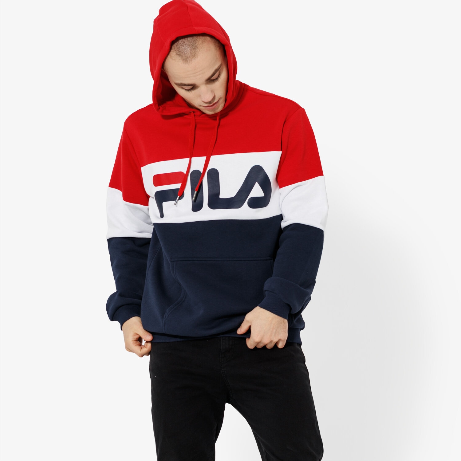 pánská mikina FILA MIKINA NIGHT BLOCKED HOODIE 687001G06 TMAVOMODRÁ