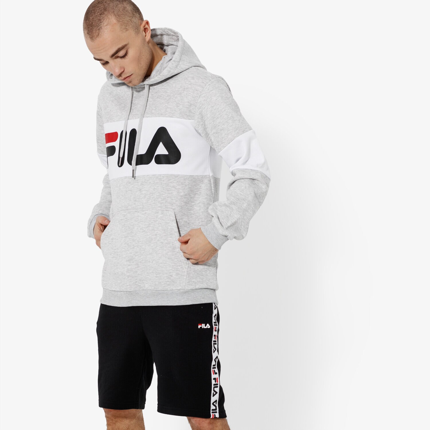 pánská mikina FILA MIKINA NIGHT BLOCKED HOODIE 687001A068 ŠEDÁ