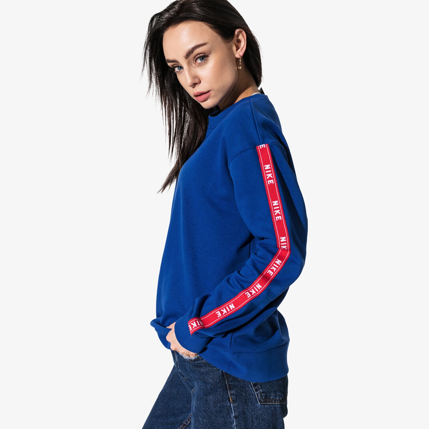 dámská mikina NIKE MIKINA W NSW CREW LOGO TAPE SPORTSWEAR AR3054-438 MODRÁ