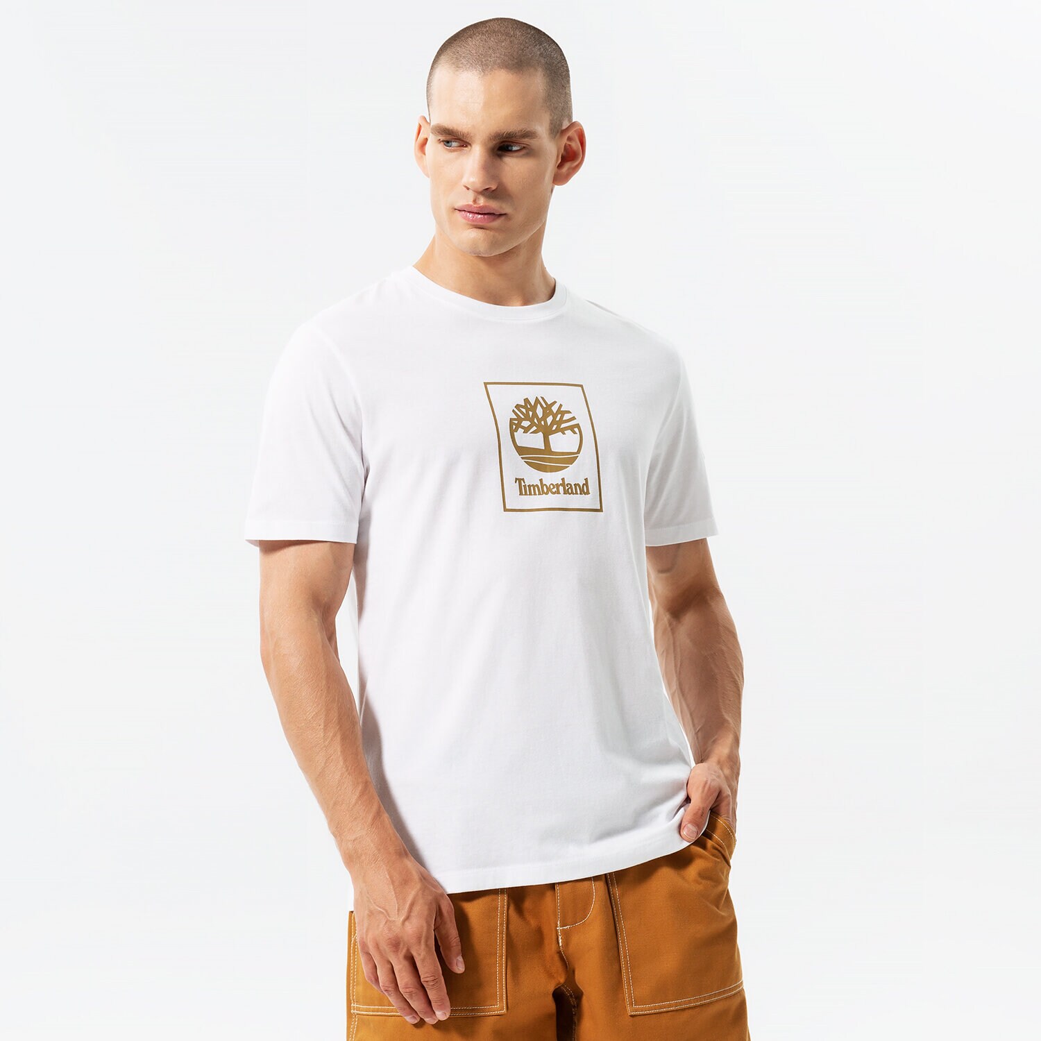 pánské tričko TIMBERLAND TRIČKO STACK LOGO WHITE/ANTIQUE BRONZE TB0A5ZH1DH11 BÍLÁ
