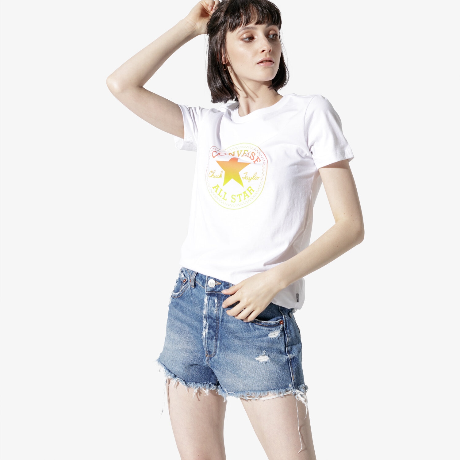 dámské tričko CONVERSE TRIČKO SS CONVERSE OMBRE CP CREW TEE 10017088-A01 BÍLÁ