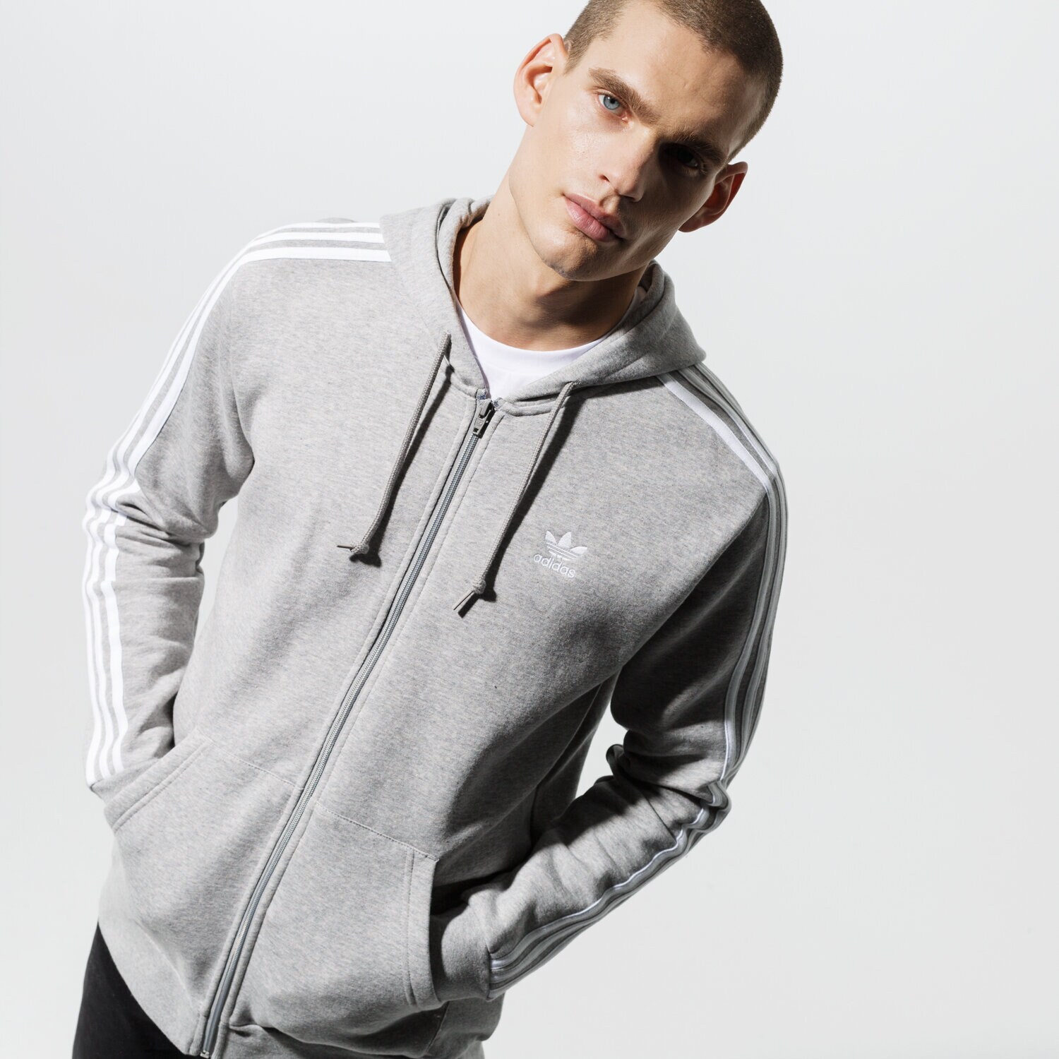 pánská mikina ADIDAS MIKINA 3-STRIPES FZ ED5969 ŠEDÁ