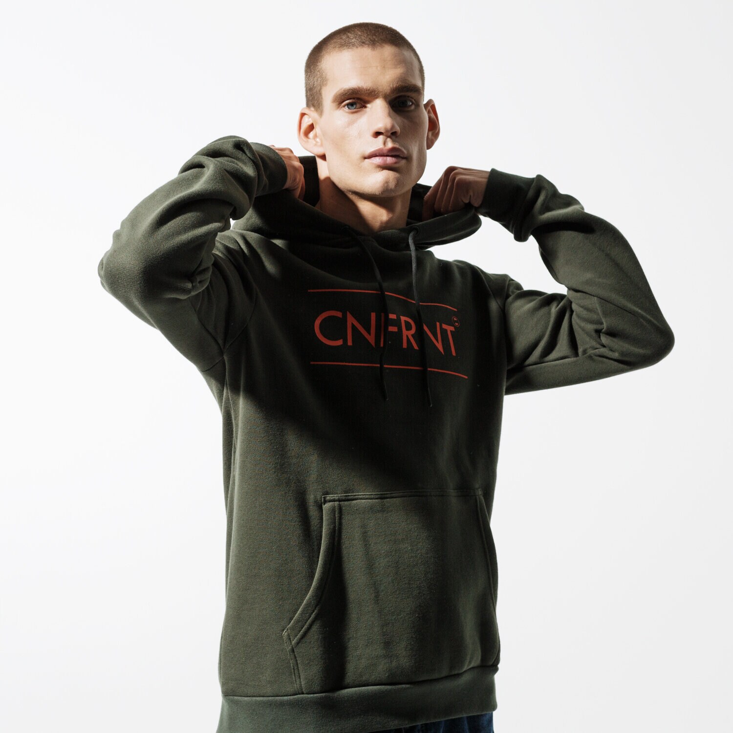 pánská mikina CONFRONT MIKINA ESSENTIAL KHK HOODY  CF39BLM38002 KHAKI