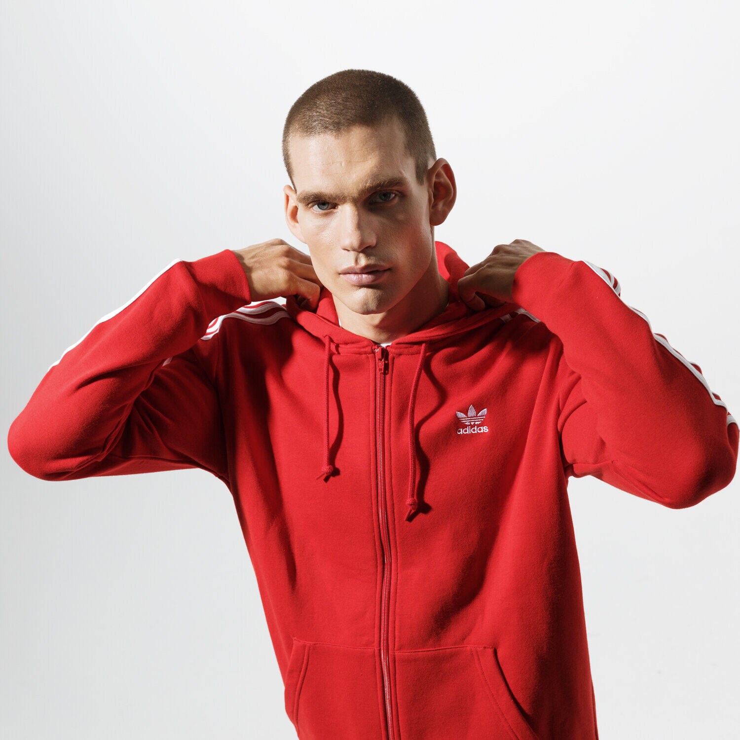 pánská mikina ADIDAS MIKINA 3-STRIPES FZ ED5970 ČERVENÁ