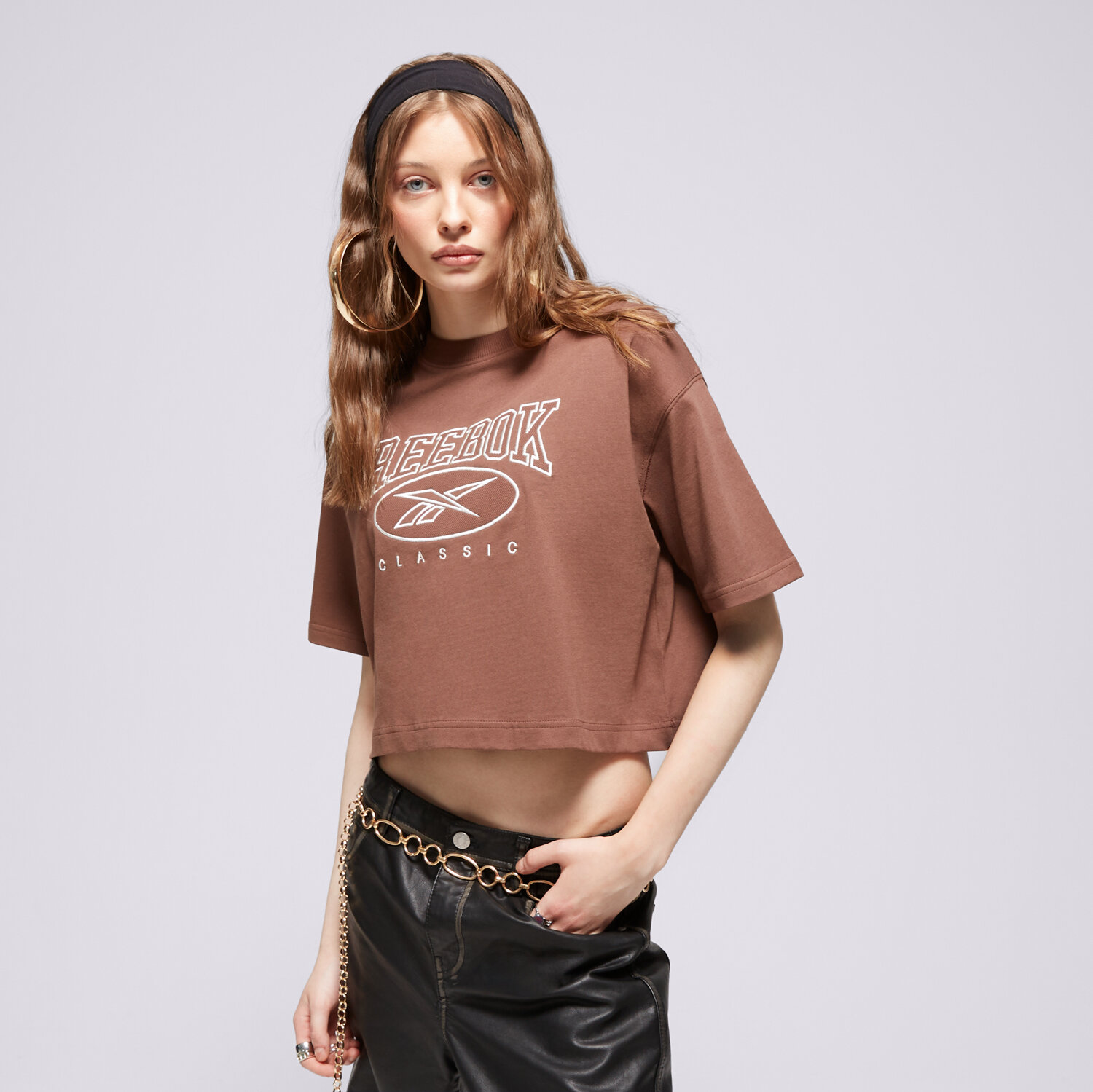 dámské tričko REEBOK TRIČKO CL AE BIG LOGO CROP TEE 100075642 HNĚDÁ